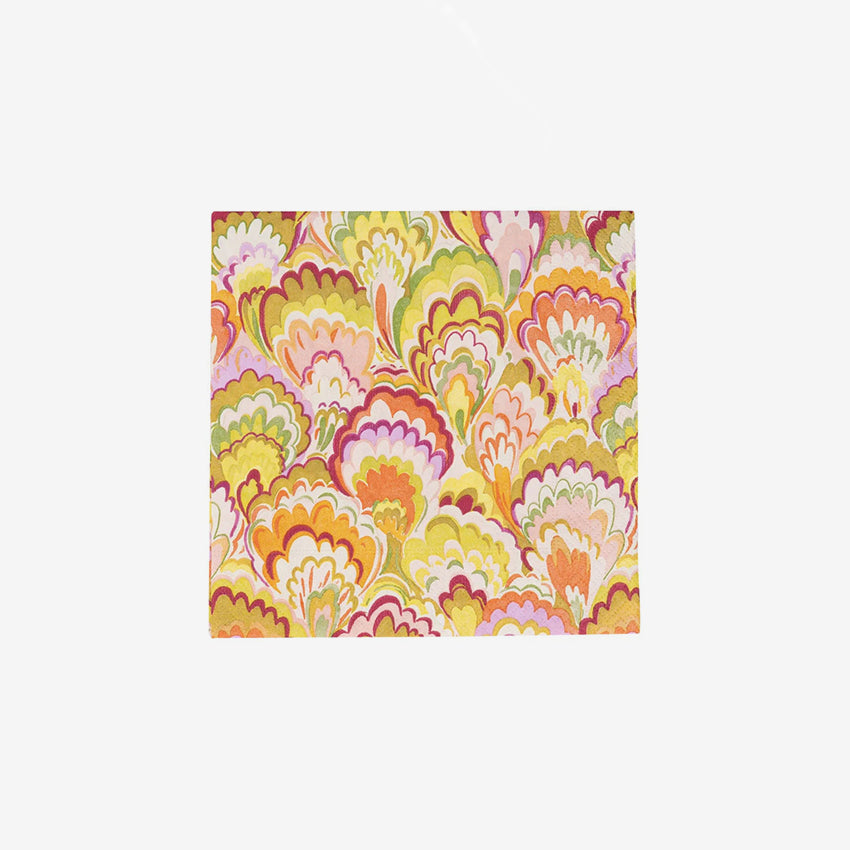 Caspari Marbled Ceramica Raspberry & Chartreuse Napkins - Elegant Dinner Party, Wedding, and Holiday Table Decor