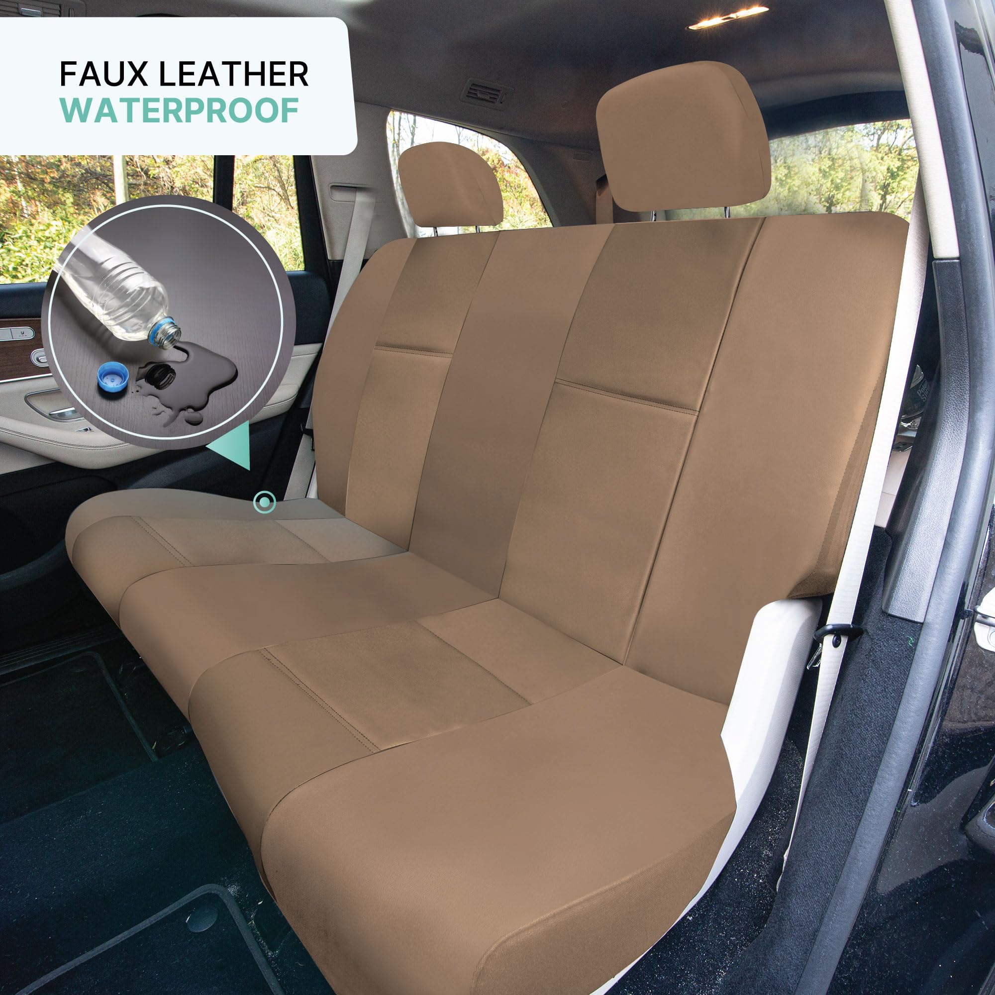 Premium PU Leather Car Seat Covers Full Set - Universal Fit for Cars, Trucks & SUVs | Front & Rear Bench Design | Tan Interior Accessories | Perfect for Daily Commute, Road Trips & Family Protection