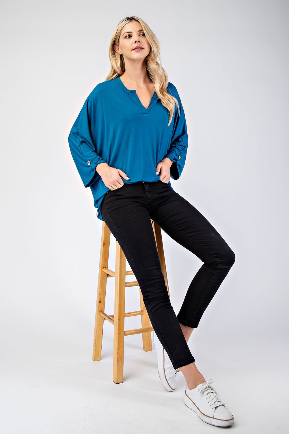 Celeste Women's Full Size Notched Collar 3/4 Sleeve Blouse Shirt - Perfect for Office Work, Business Meetings & Formal Occasions