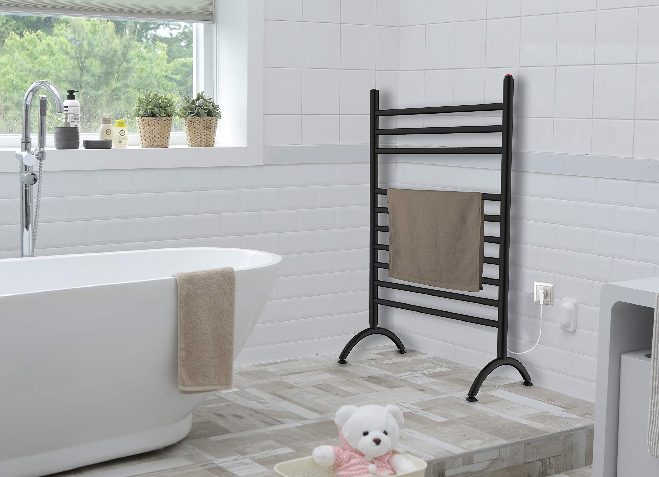 Kingston Brass TWF3123MB Matte Black Freestanding Plug-In Towel Warmer - Bathroom Luxury Heated Towel Rack for Spa, Hotel & Home Use