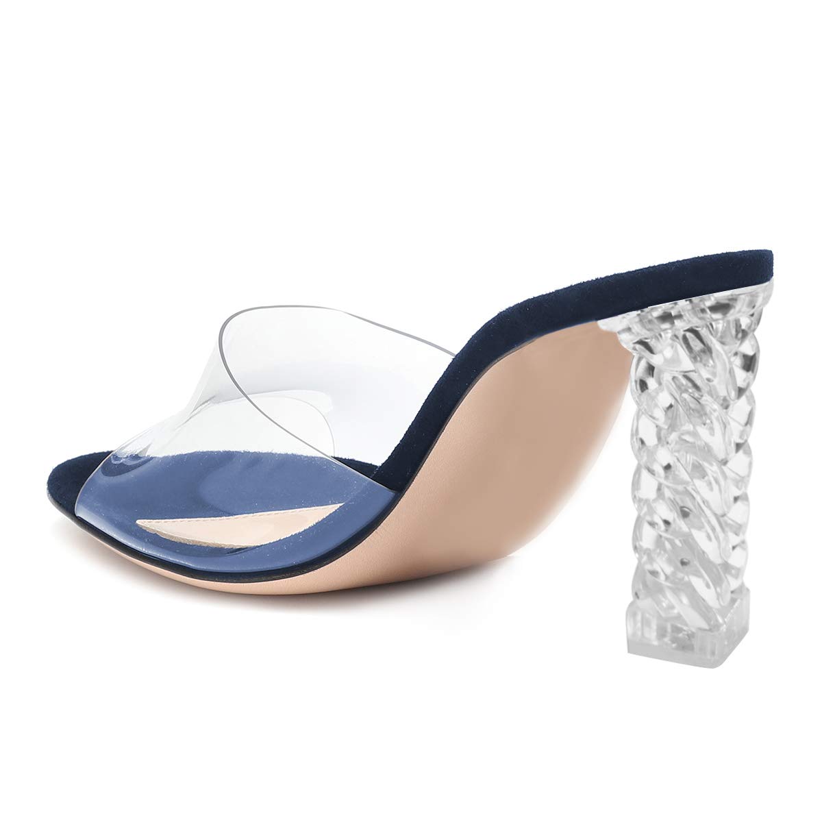 FSJ Women's Open Toe Chunky High Heel Mule Sandals - Clear Strap Slip On Summer Slide Slippers - US Size 4-15 - Perfect for Beach, Poolside & Casual Outings