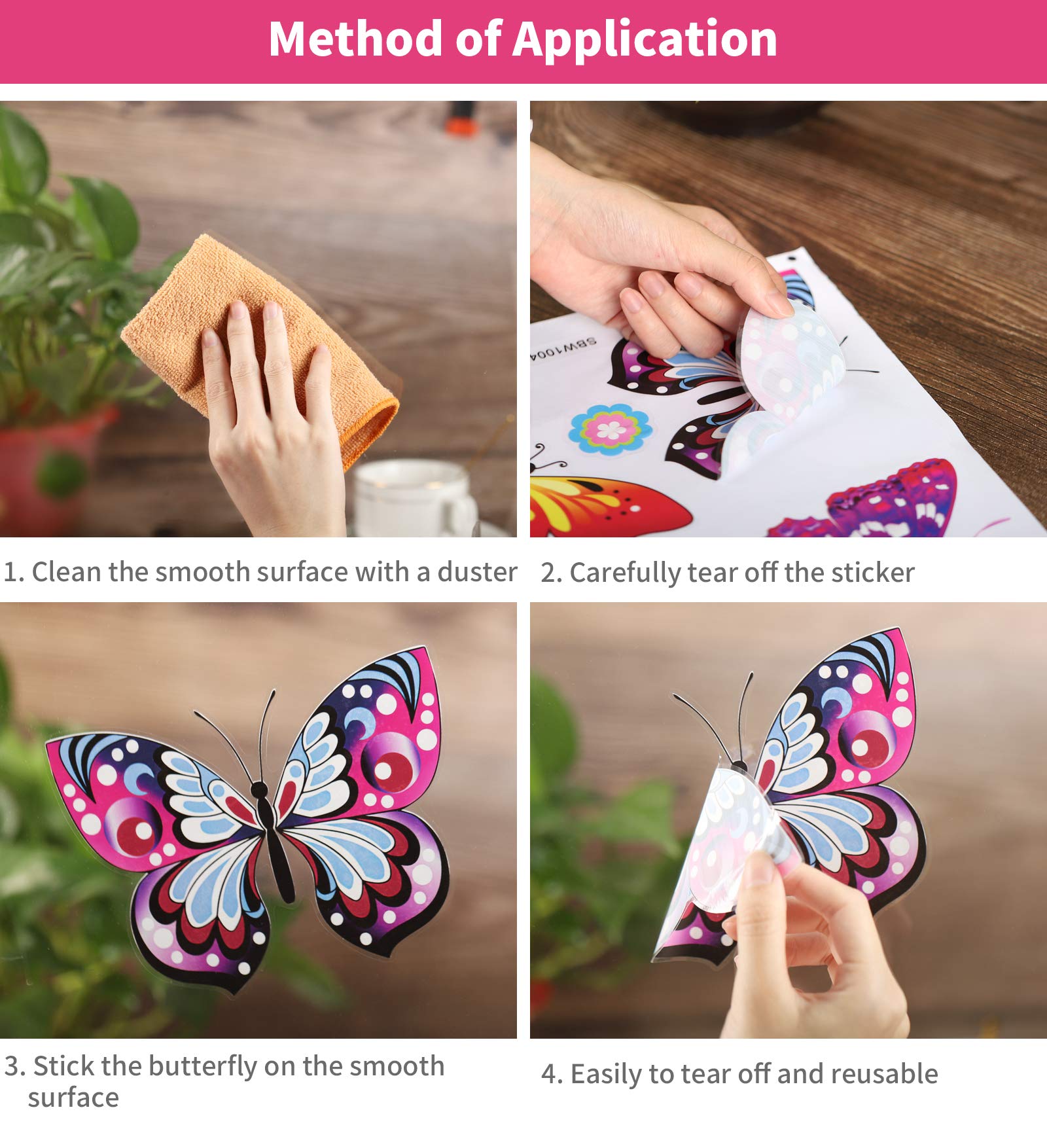 57-Piece Spring Flower Window Clings - Large Anti-Collision Butterfly & Flower Stickers for Glass Windows - Kids Safe Window Decals for Home, Office & Classroom Decor