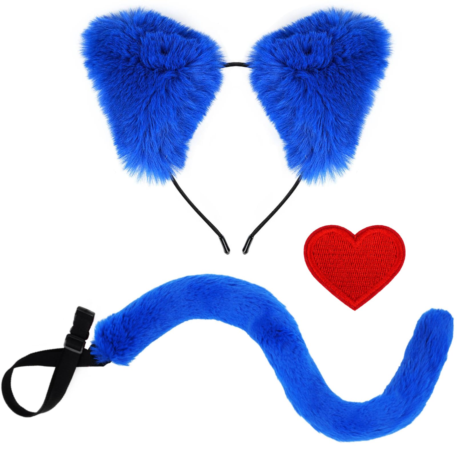 Fluffy Cat Ears Headband with Matching Tail - Halloween Costume Accessories for Women & Girls - Kitty Cosplay Set for Parties, Anime Conventions & Dress-Up Play
