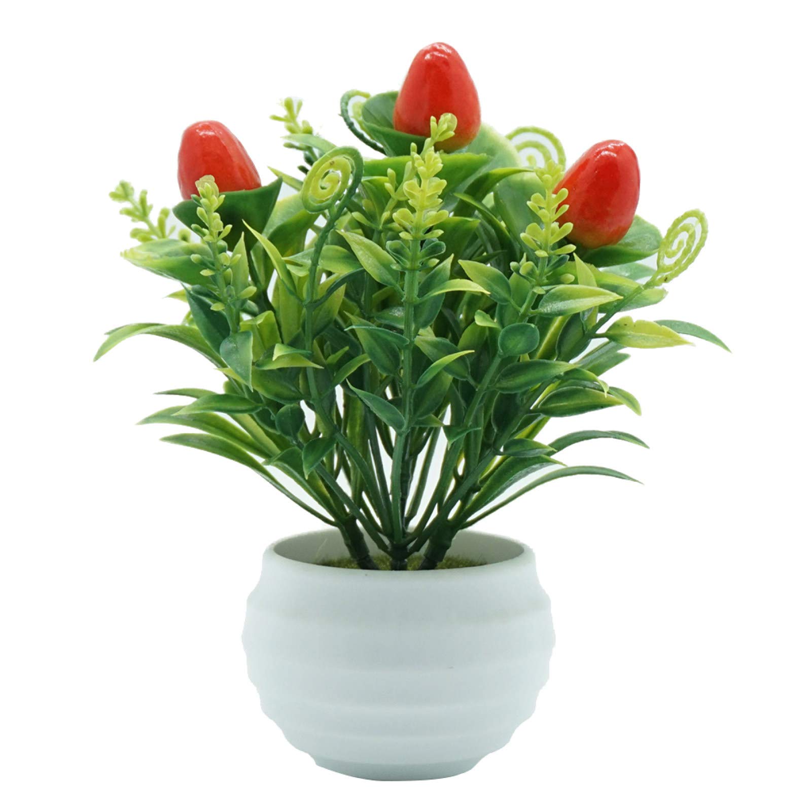 Artificial Strawberry Bonsai Tree in Pot - Small Fake Potted Plants for Indoor Home Office Decor | Perfect for Tabletop, Shelf & Window Display