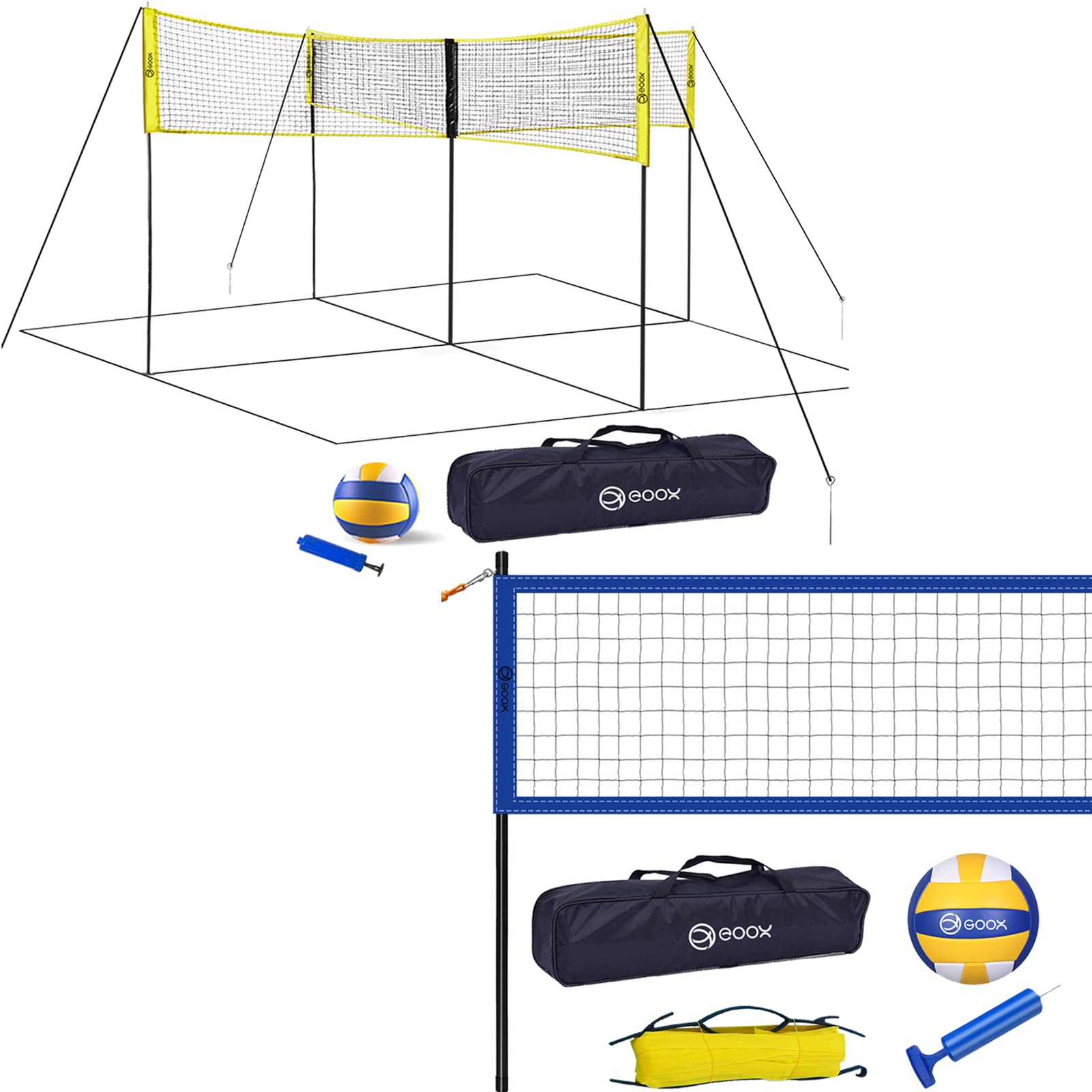 GOOX 4-Square Volleyball Net Set with Professional Volleyball Net - Perfect for Backyard, Beach, Park & School Games