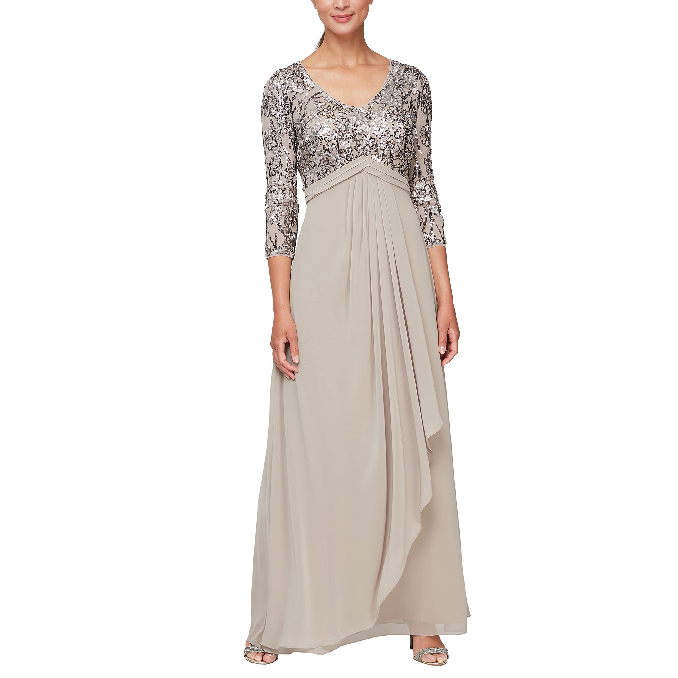 Alex Evenings Women's Long Lace Top Empire Waist Dress - Elegant Formal Gown for Weddings, Prom & Evening Events