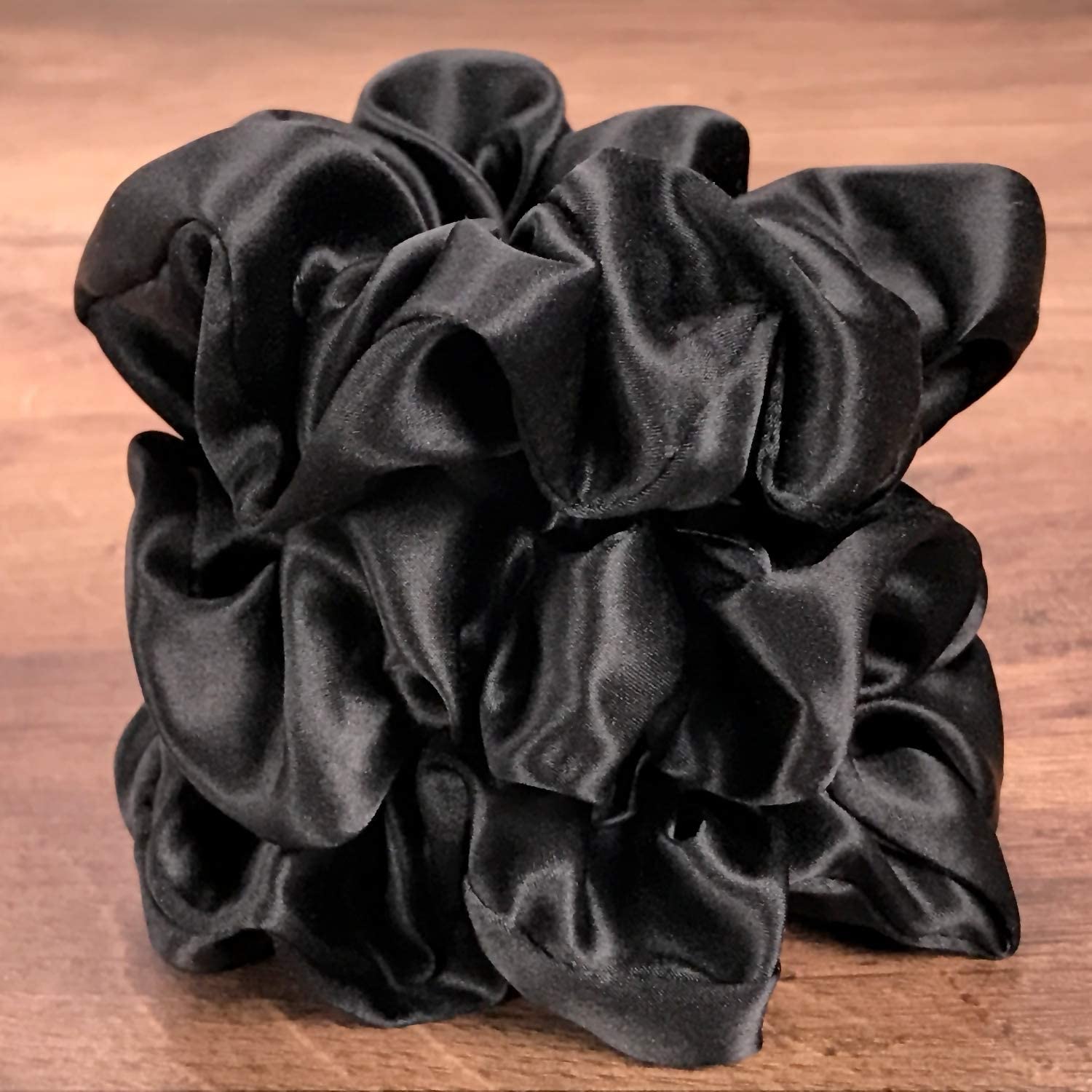 Wazdorf 6 Pack Satin Hair Scrunchies for Women & Girls - Soft Elastic Hair Bands, Ponytail Holders - Perfect for Daily Use, Workouts, and Birthday Gifts (Black, 6 Count)