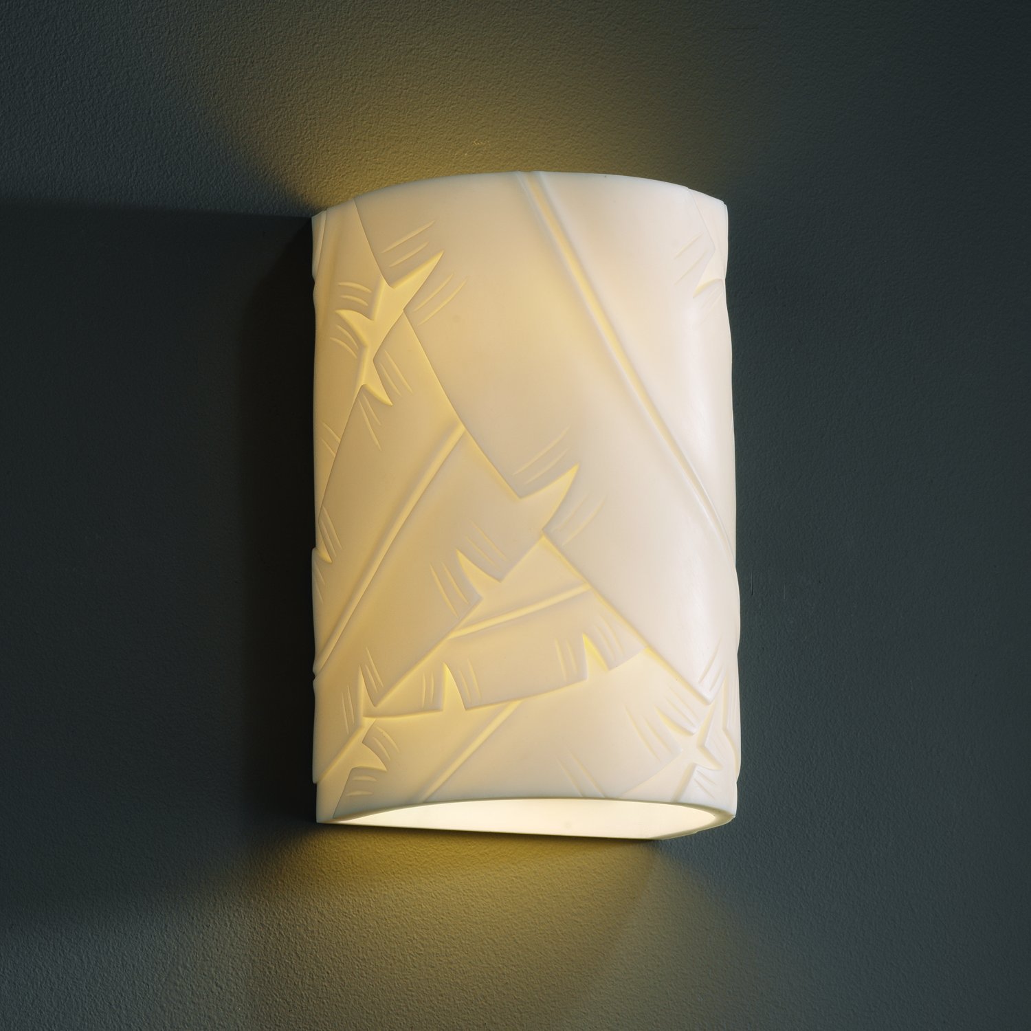 Justice Design Group Porcelina 2-Light Wall Sconce with Banana Leaf Faux Porcelain Resin Shade - Elegant Lighting Fixture for Living Room, Bedroom, or Hallway Decor | Perfect for Coastal, Farmhouse & Boho Home Styles