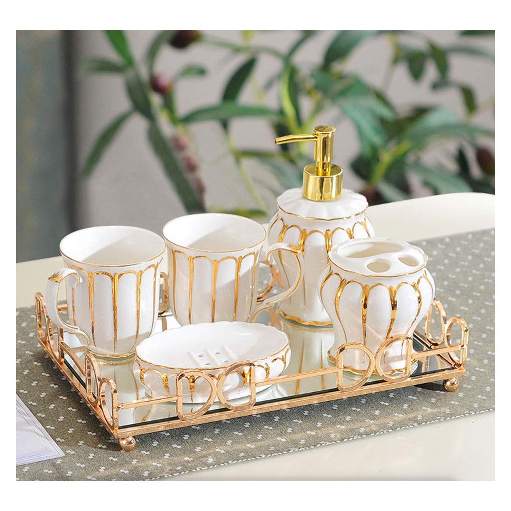 Premium 6-Piece European-Style Ceramic Bathroom Set - Soap Dish, Toothbrush Holder & Mouthwash Cup for Modern Bathrooms | Couples & Family Bathroom Accessories | Perfect for Spa-Like Showers & Guest Bathrooms