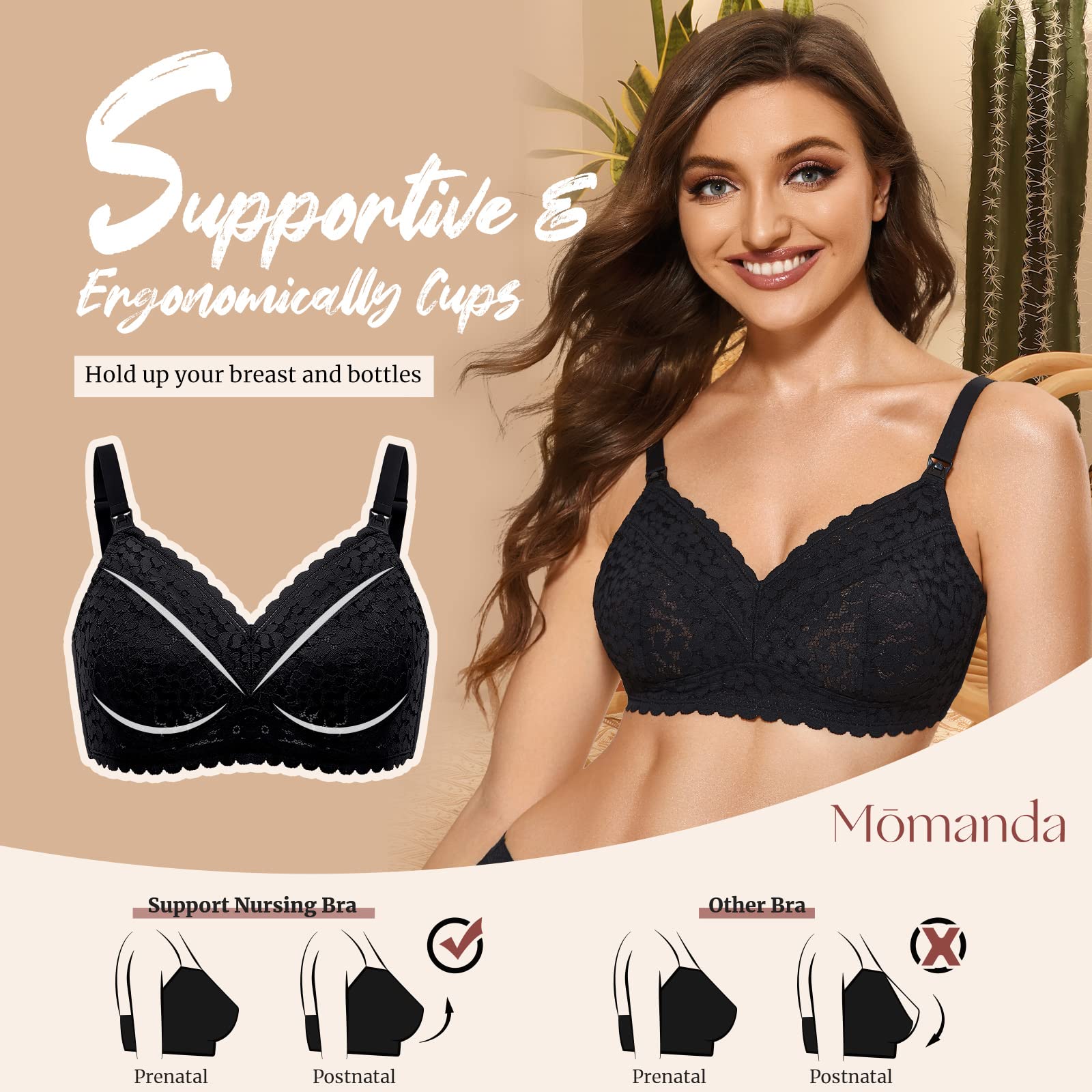 MOMANDA Hands Free Nursing Bra - Comfortable Lace Maternity Pumping Bra for Breastfeeding Mothers | Perfect for Work, Travel & Nighttime Feeding