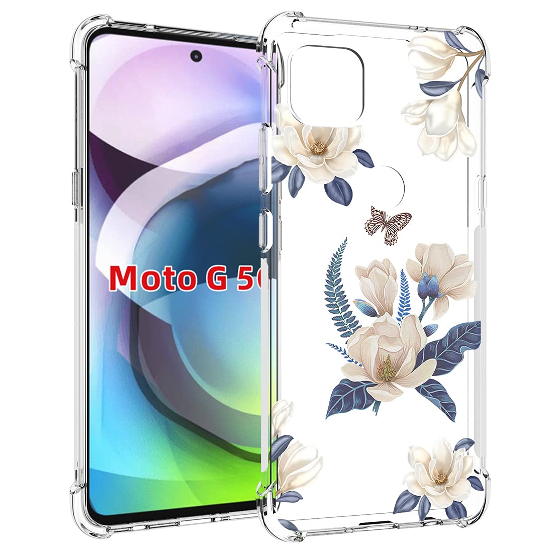 Shockproof Clear TPU Case for Motorola Moto One 5G Ace & Moto G 5G - Slim Flexible Protective Phone Cover with Floral Design (White Flower) | Perfect for Everyday Use, Travel & Outdoor Activities