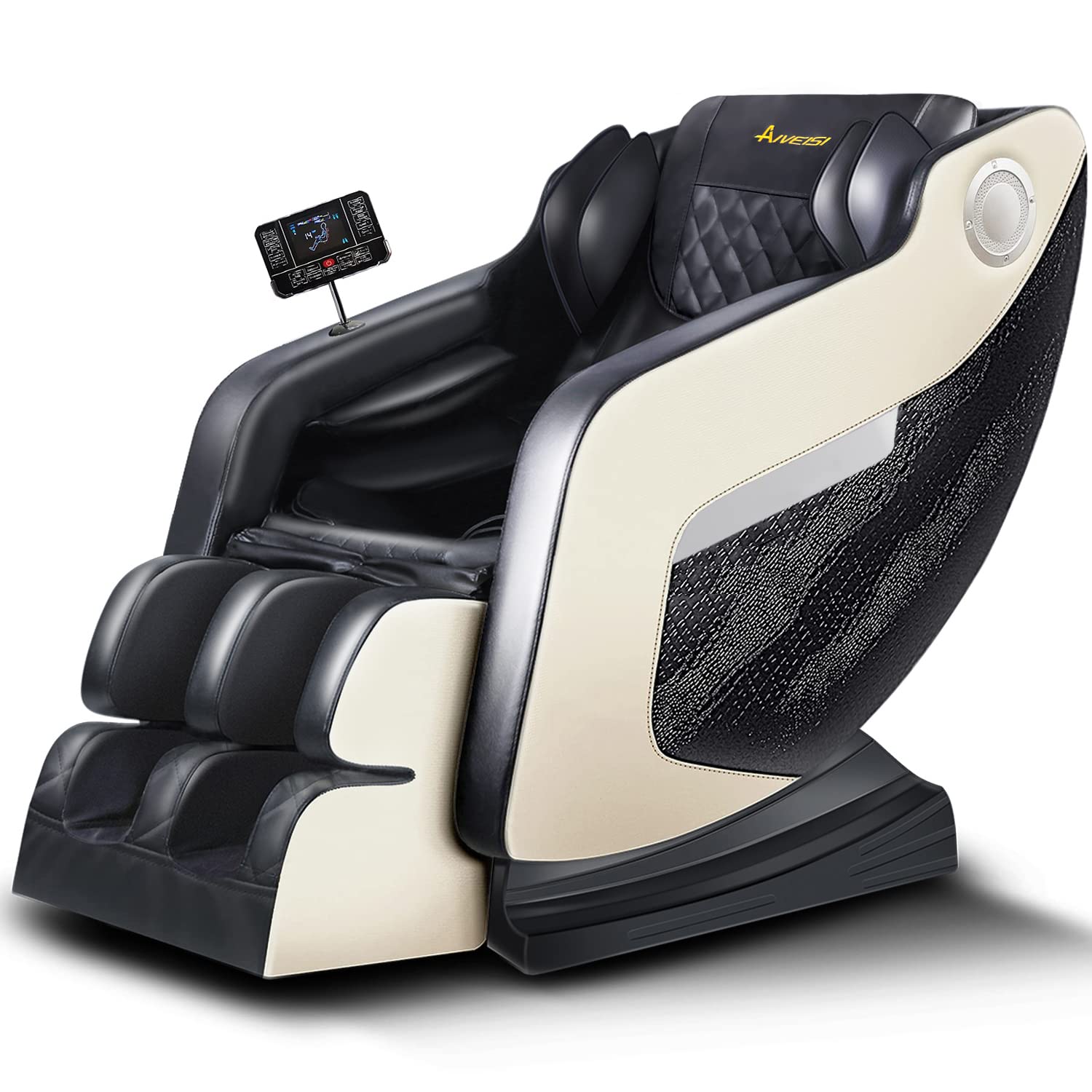 AIVEISI Zero Gravity Full Body Massage Chair Recliner with Shiatsu, Airbags, Back Heating & Foot Rollers - Bluetooth Speaker for Home & Office Use (Black/Beige) - Perfect for Relaxation, Pain Relief & Stress Relief After Work
