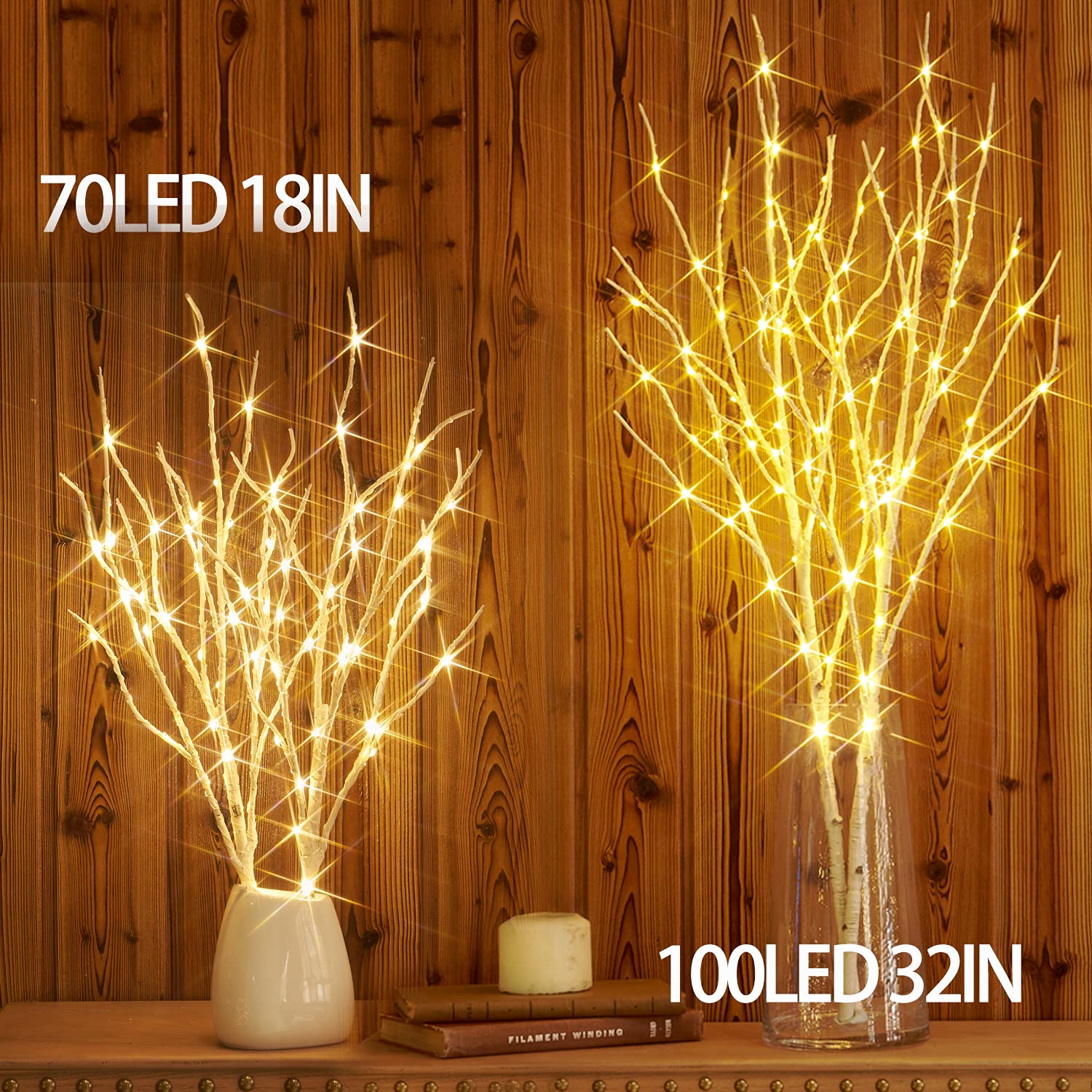 Fudios 100 LED Birch Branch Lights with Timer - 32IN Tall Battery Operated Willow Twig for Vase | Indoor/Outdoor Decoration for Home, Party, Wedding & Garden