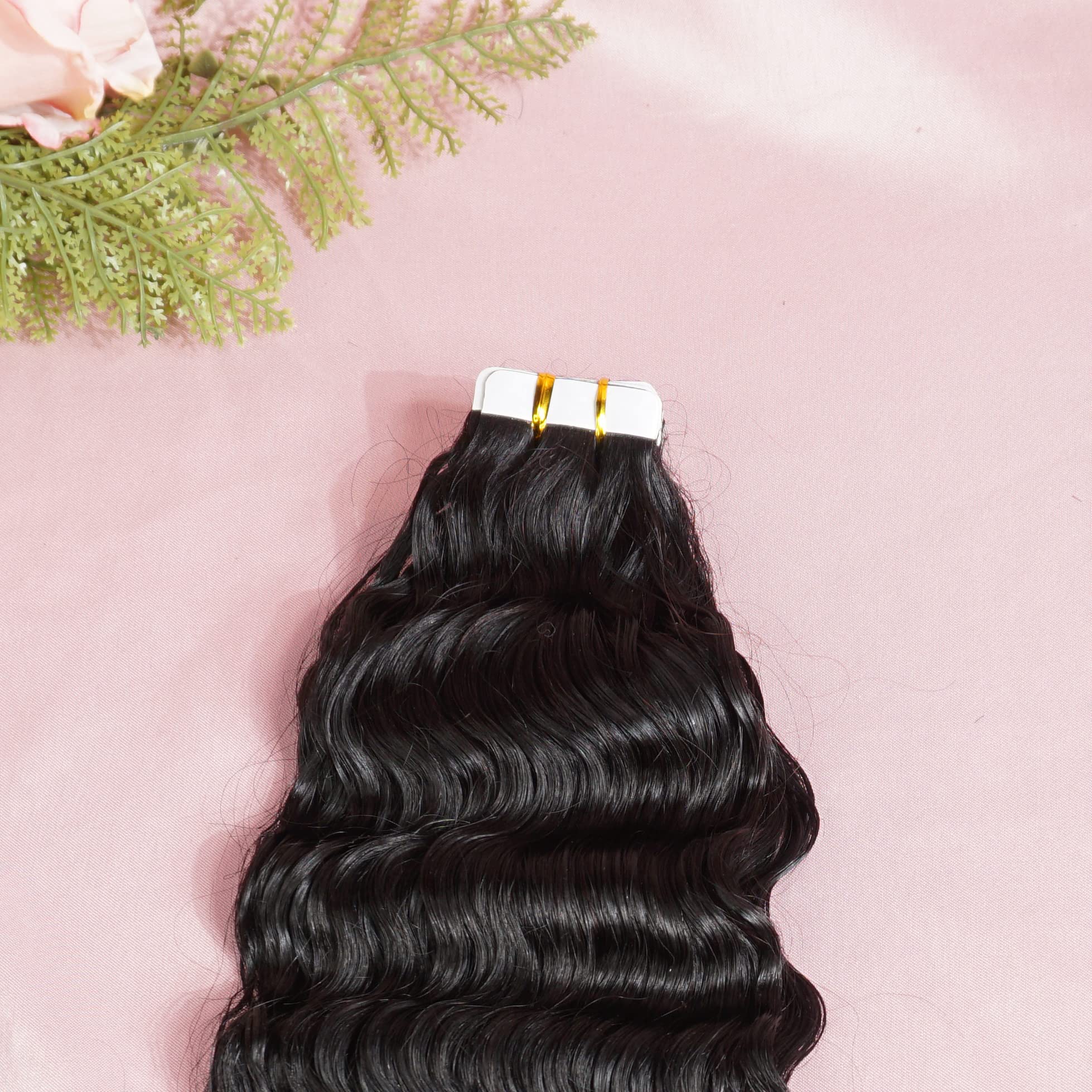 40pcs Invisible Loose Water Wave Curly Hair Extensions Tape - 100% Human Remy Hair, 26inch, 3B Curly, Natural Black Color (100g) for Black Women - Perfect for Daily Styling, Special Occasions & Protective Hairstyles