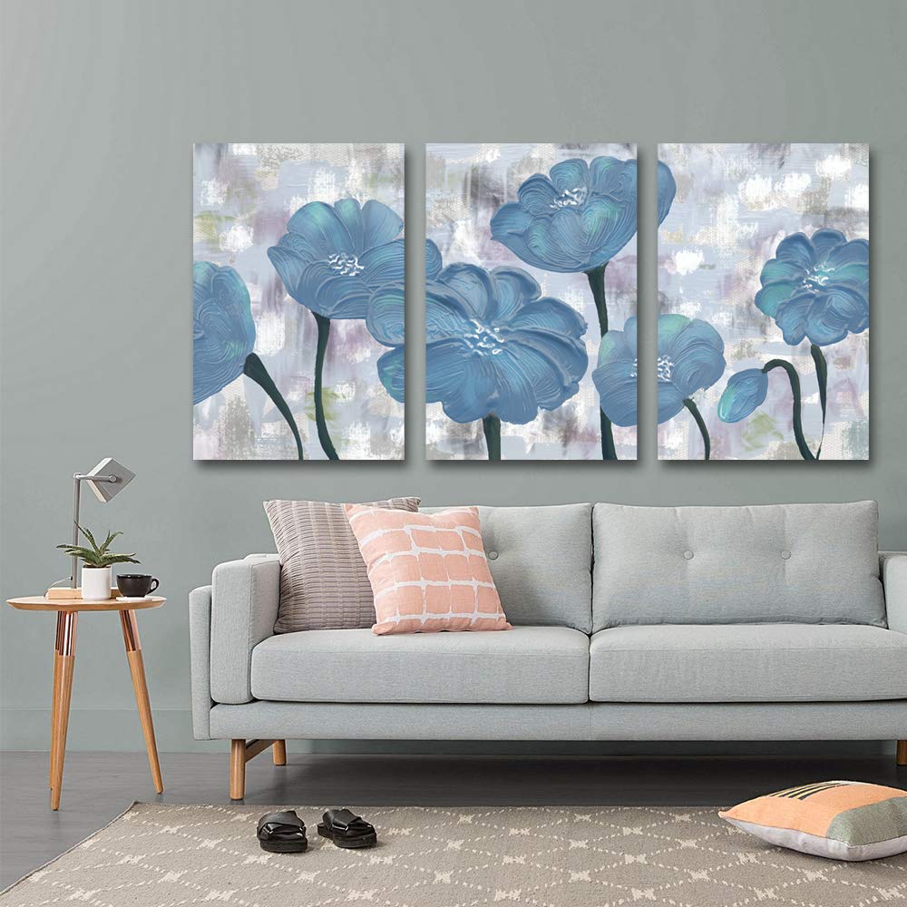 Abstract Floral Oil Painting Canvas Wall Art - 3 Panel Framed Home Decor Prints 24x36 Inches - Perfect for Living Room, Bedroom & Office Decor