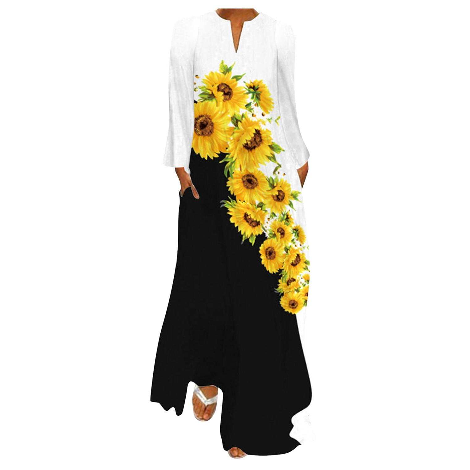 Handyulong Women's Maxi Dresses - Summer Casual Bohemian Flowy Dress with V-Neck, Plus Size Beach Cover Up (Perfect for Vacations, Pool Parties & Outdoor Events)