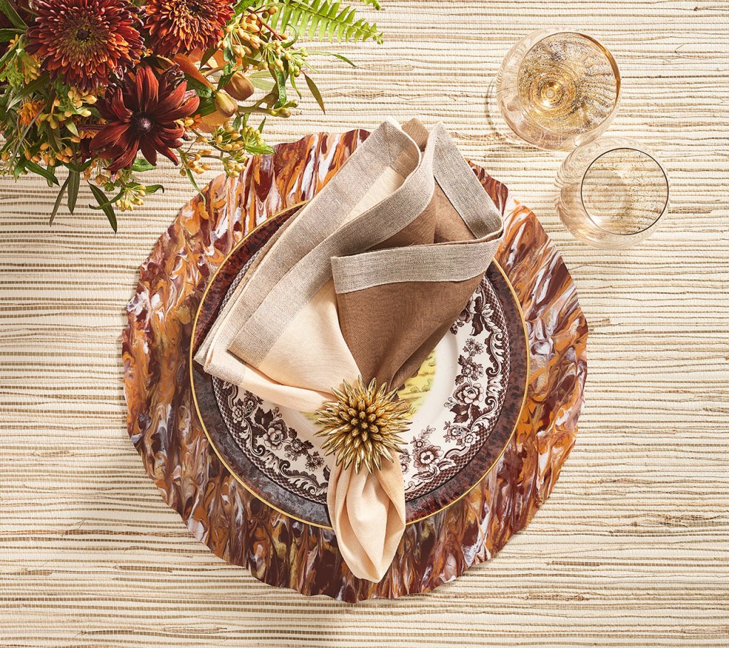 Premium Marbled Placemats Set of 4 - Cranberry & Orange Stone Pattern - Elegant Dining Table Decor for Thanksgiving, Christmas & Dinner Parties