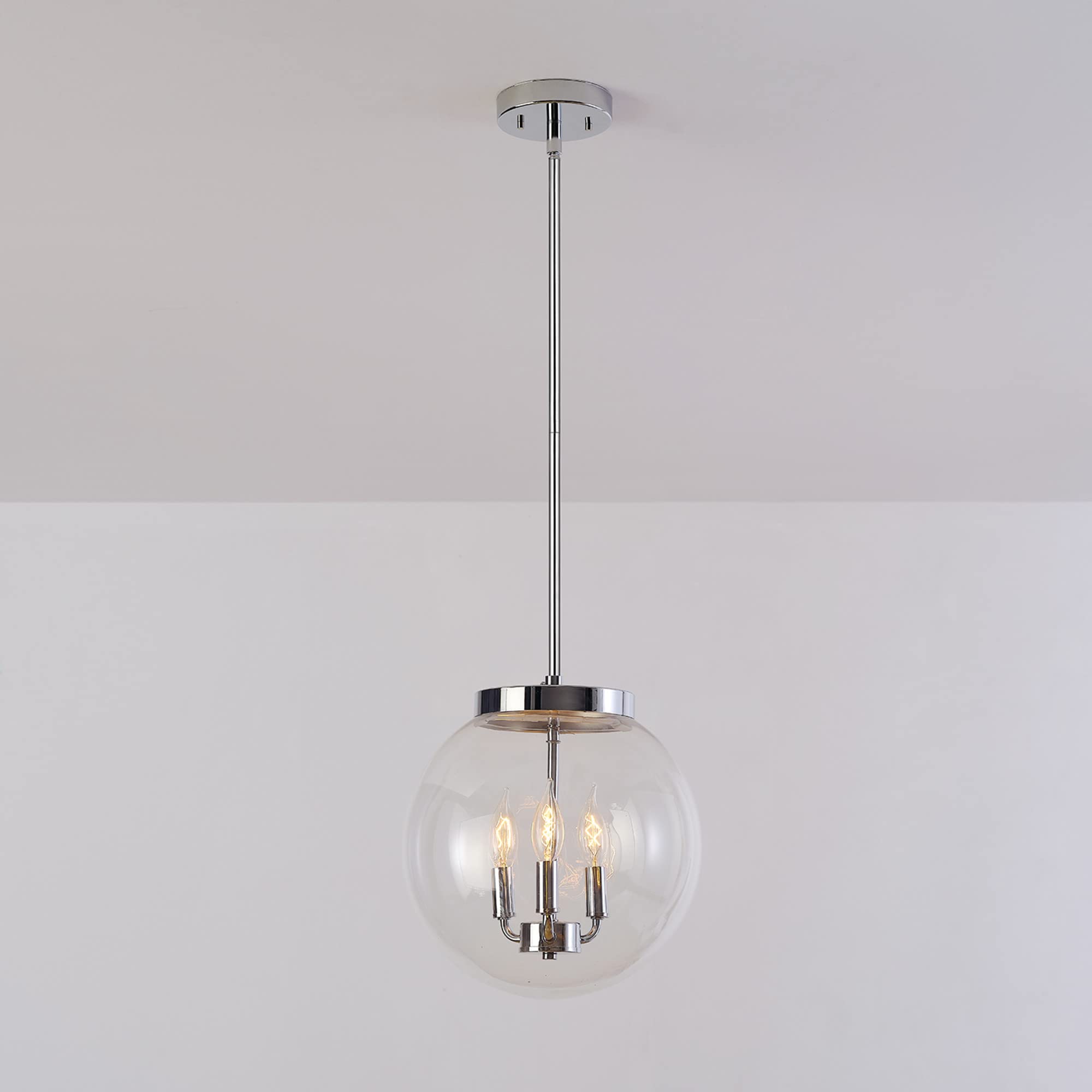Globe Electric 60887 Sevda 3-Light Chrome Chandelier with Clear Glass Shade - Modern Ceiling Light Fixture for Dining Room, Bedroom or Living Room (Bulbs Not Included)