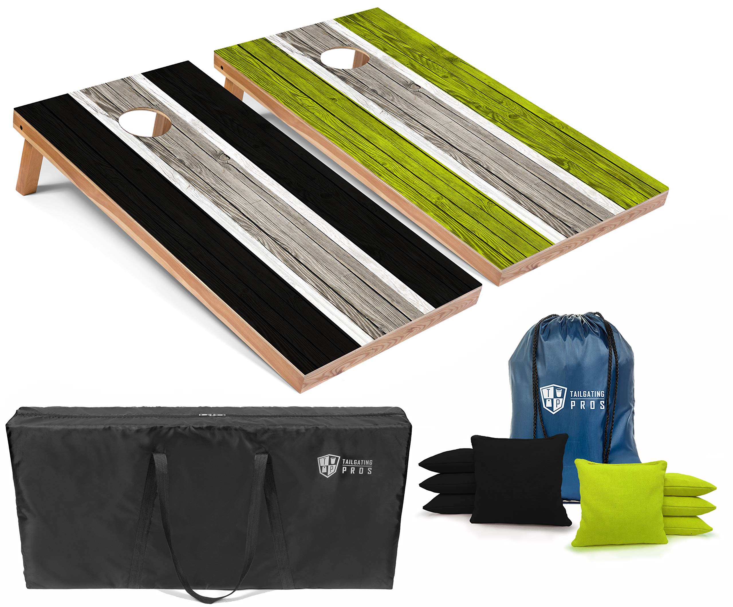 Tailgating Pros LED Striped Lightweight Cornhole Board Set - 4'x2' Regulation Size with LED Rings, 8 Bean Bags & Carrying Case - Perfect for Backyard Parties, Tailgating Events and Outdoor Games
