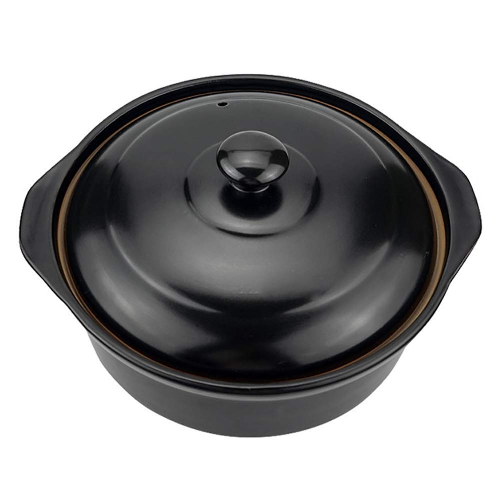 Heat-Resistant Clay Pot with Lid - 3.38QT Round Ceramic Casserole Dish for Slow Cooking, Soups & Stews - Black Earthenware Saucepan for Stovetop & Oven Use - Perfect for Braising, Simmering & Serving Dishes