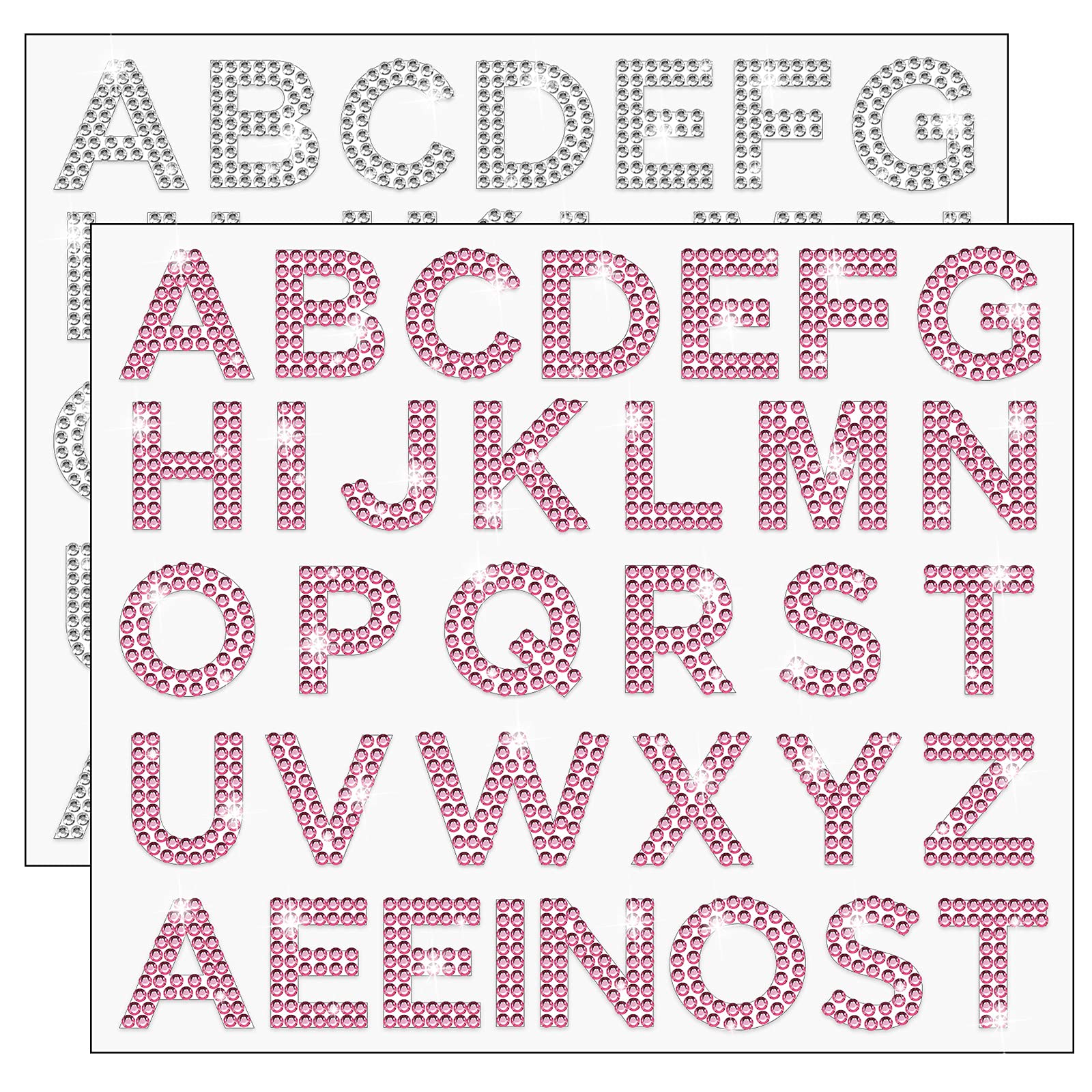 68-Piece Glitter Rhinestone Alphabet Letter Stickers Set - Self-Adhesive Silver & Pink DIY Decals for Crafts, Clothing, Scrapbooking & Nail Art - Perfect for DIY Projects, Gift Wrapping & Home Decor