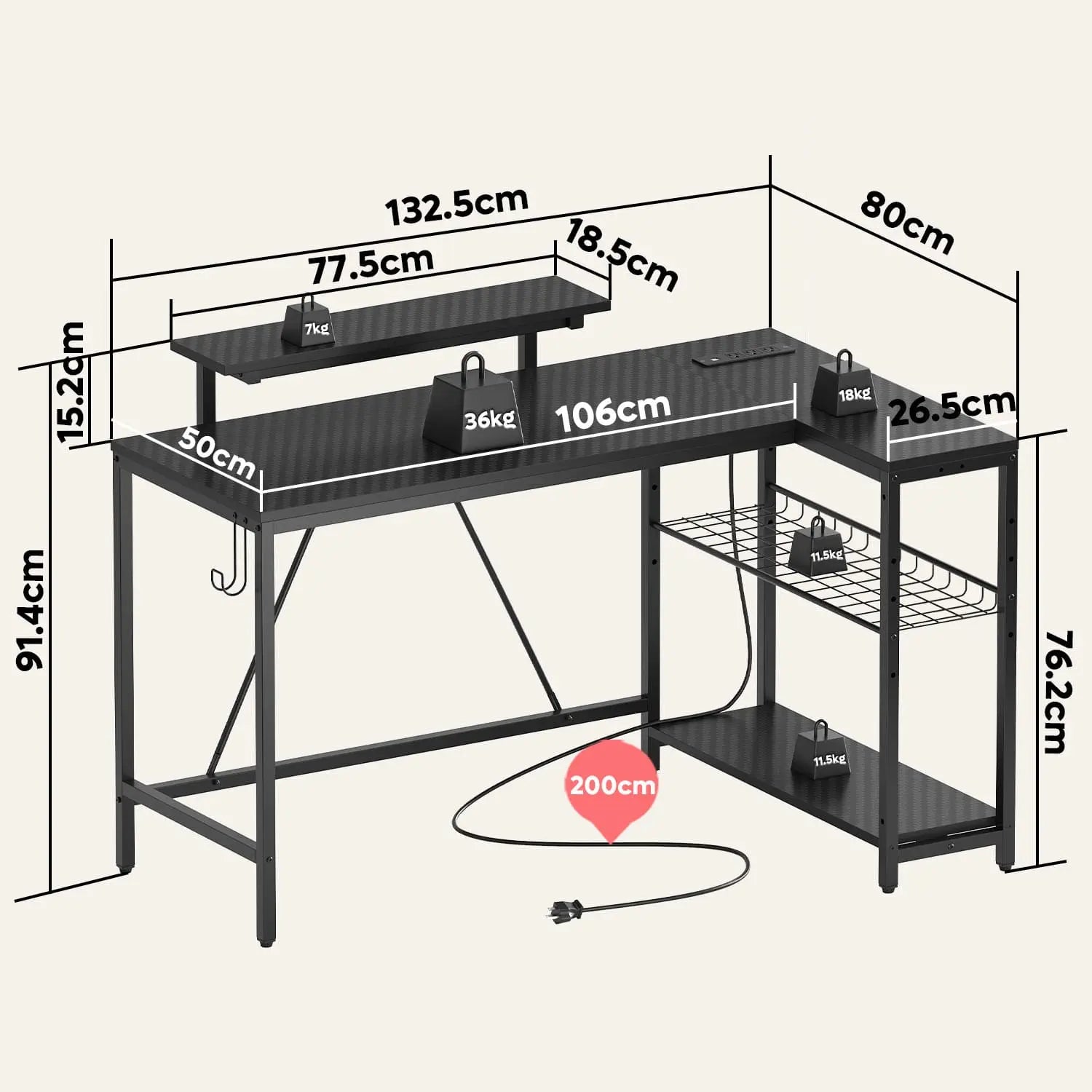 Bestier 52 Inch L-Shaped Gaming Desk with USB Ports & Power Outlets - Ergonomic Computer Desk for Home Office, Streaming Setup & PC Gaming Station