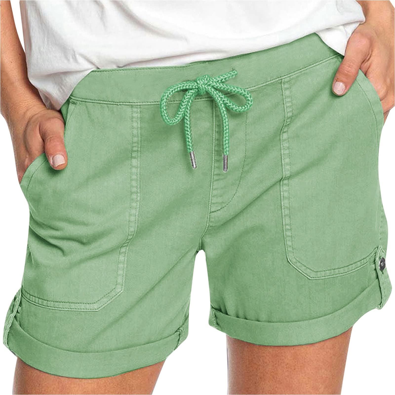 Women's Elastic Waist Drawstring Shorts with Pockets - Comfortable Solid Color Casual Pants for Summer, Lounge, Yoga & Outdoor Activities