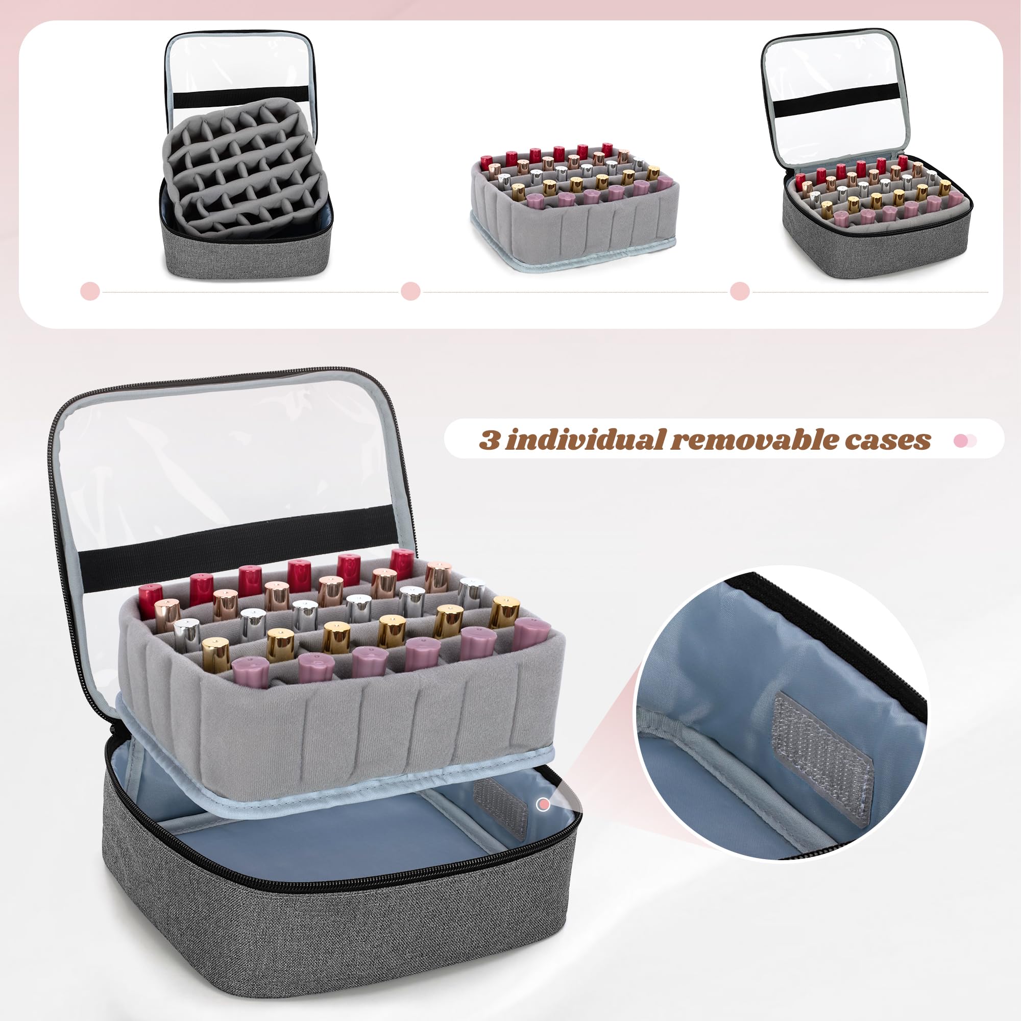 Luxja Portable Nail Polish Organizer Bag with Wheels - Holds 90 Bottles & Nail Lamp, Detachable Trolley Storage Case for Salon & Home Use (Grey) | Perfect for Professional Nail Technicians & DIY Manicures