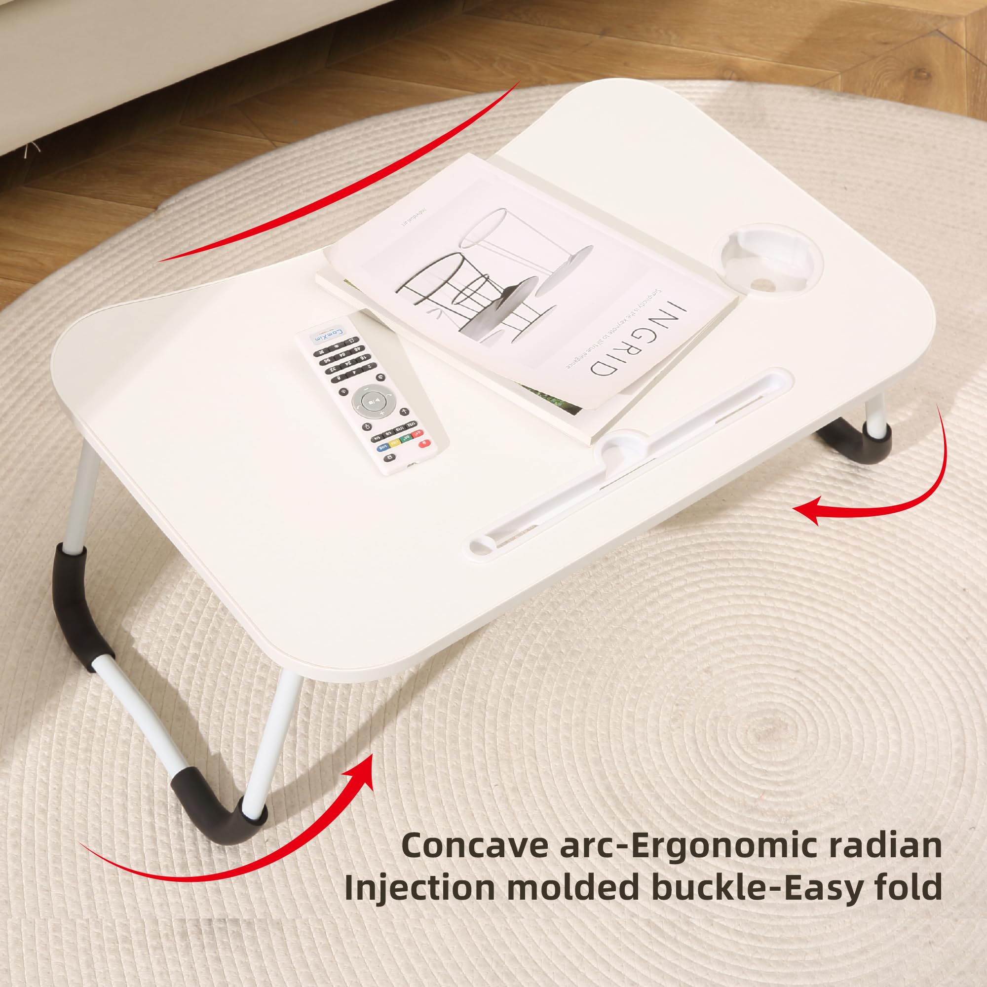 EAQ Foldable Laptop Bed Tray Table with Cup Holder, Storage Drawer & Bookshelf - Portable Work Desk for Laptop, Reading & Writing on Bed, Couch or Sofa - Perfect for Home Office, Study & Relaxation (White)