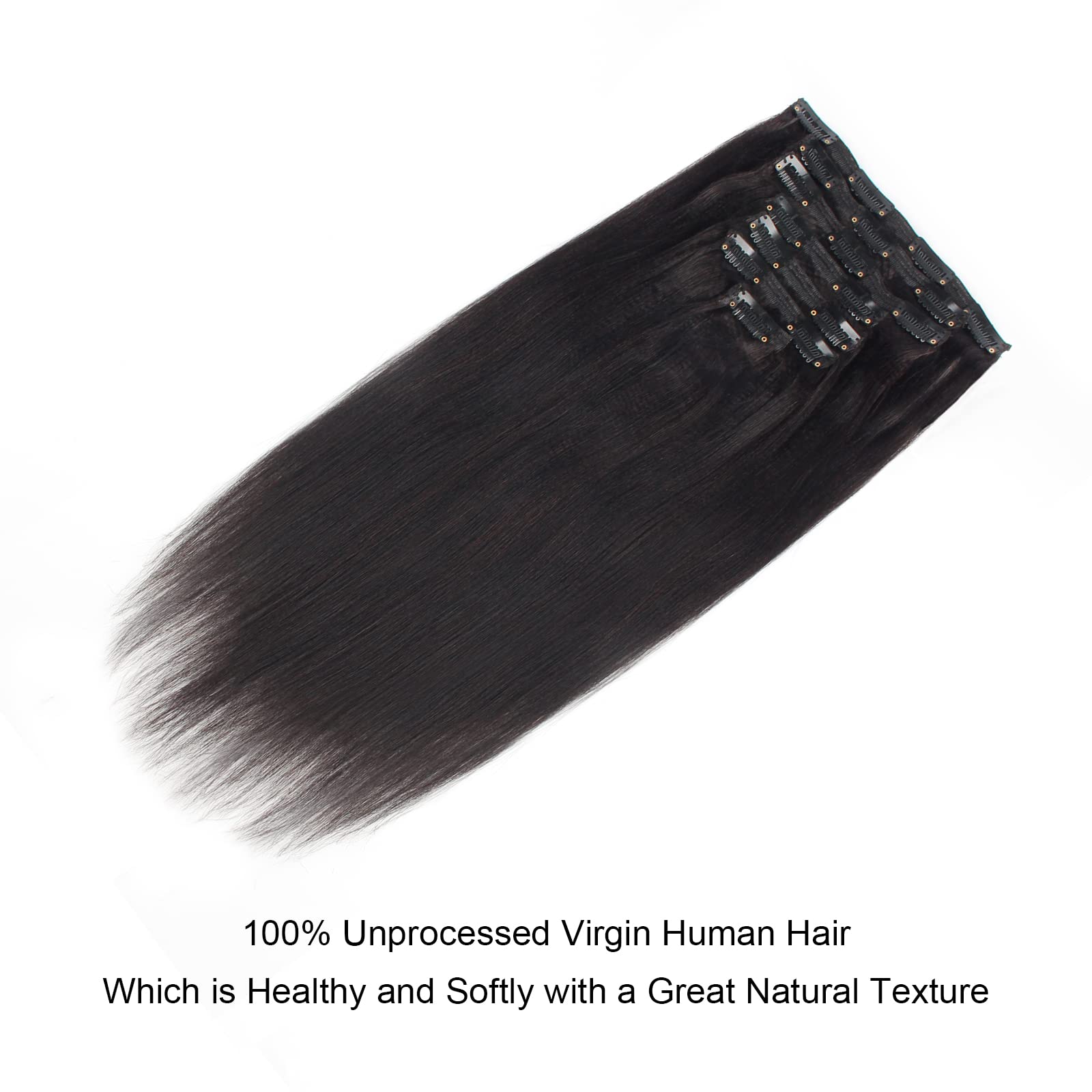 22 Inch Light Yaki Straight Clip-in Human Hair Extensions - Double Weft, 120g, 7 Pieces with 17 Clips - Natural Black, Real Thick Human Hair for Black Women - Perfect for Daily Styling, Volume Boost & Special Occasions