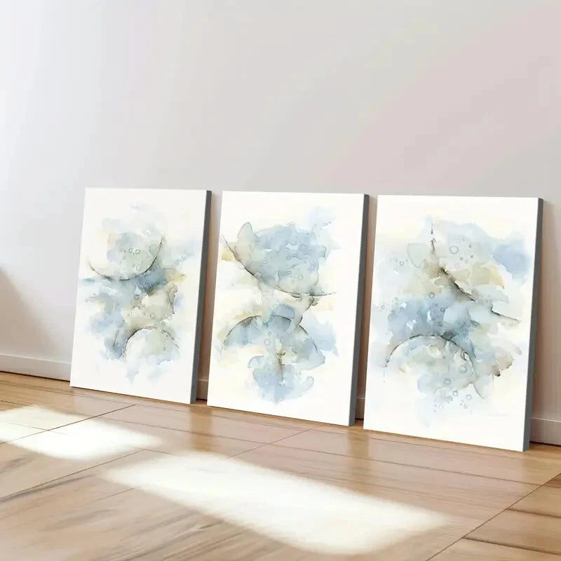 3-Piece Abstract Blue Gray Brush Strokes Wall Art Set - Framed Canvas Paintings 40x60cm (16x24in) - High Quality Print, 100% Australian Made, Ready to Hang - Perfect for Living Room, Bedroom & Office Decor
