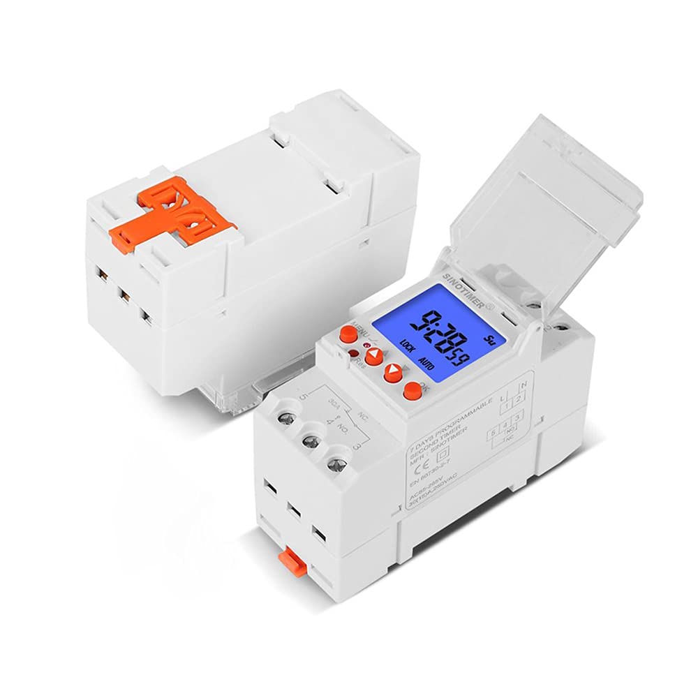 TM928SBKL Digital Rail Timer with Large Backlit Screen - 85-265V 30A, 1 Second Min Interval, 7-Day Programmable Timer for Industrial Automation & Home Electrical Control | Perfect for HVAC Systems, Lighting Control & Appliance Scheduling