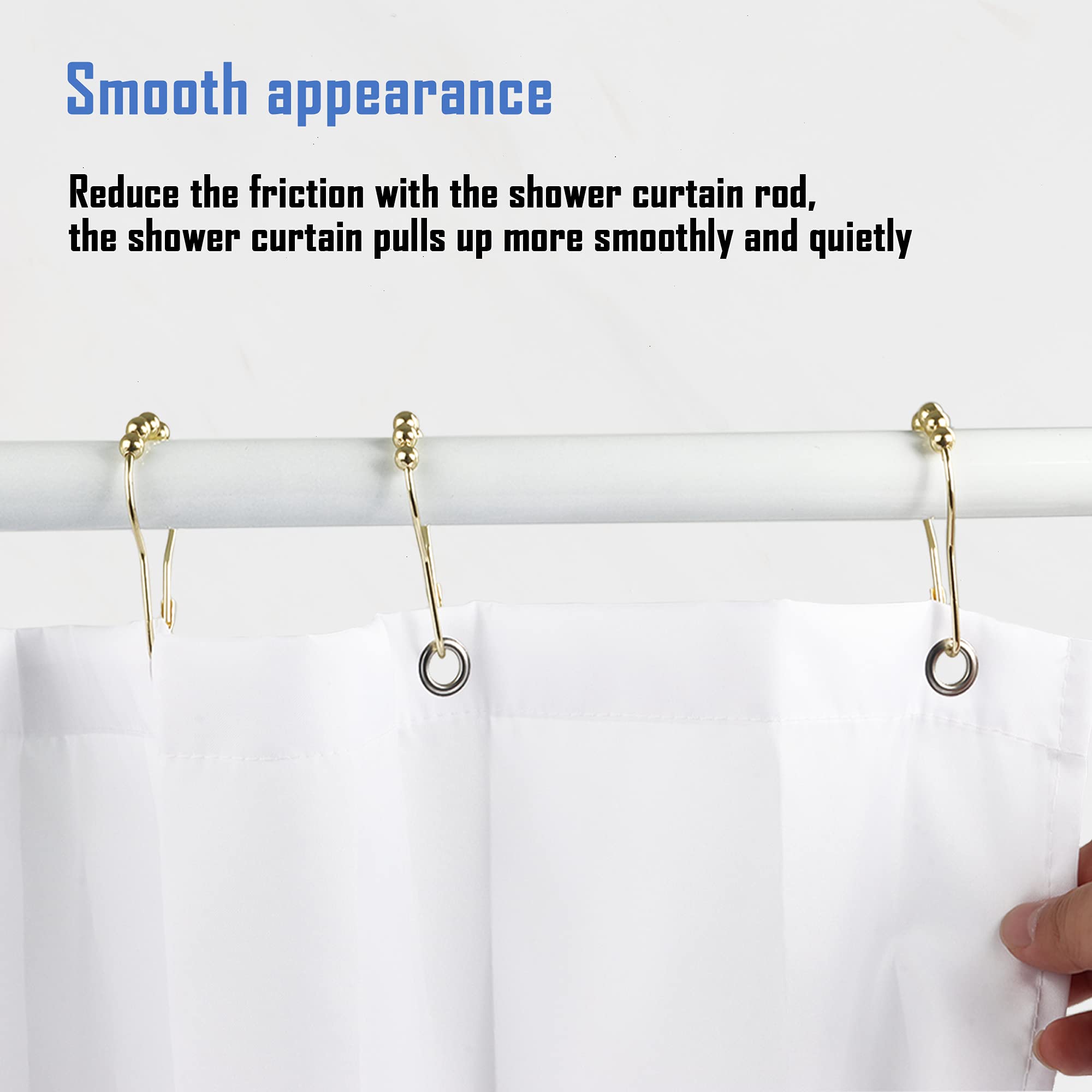 Rustproof Metal Shower Curtain Hooks Rings - Set of 12 Golden Bathroom Accessories for Shower Rods & Curtains | Durable & Stylish Upgrade for Your Bathroom Decor