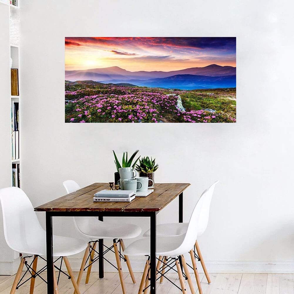 ZENDA Blue Sunset Mountains Landscape Canvas Art - Framed Wall Decor for Living Room & Bedroom - Ready to Hang - Perfect for Home Office & Dorm Room Decor