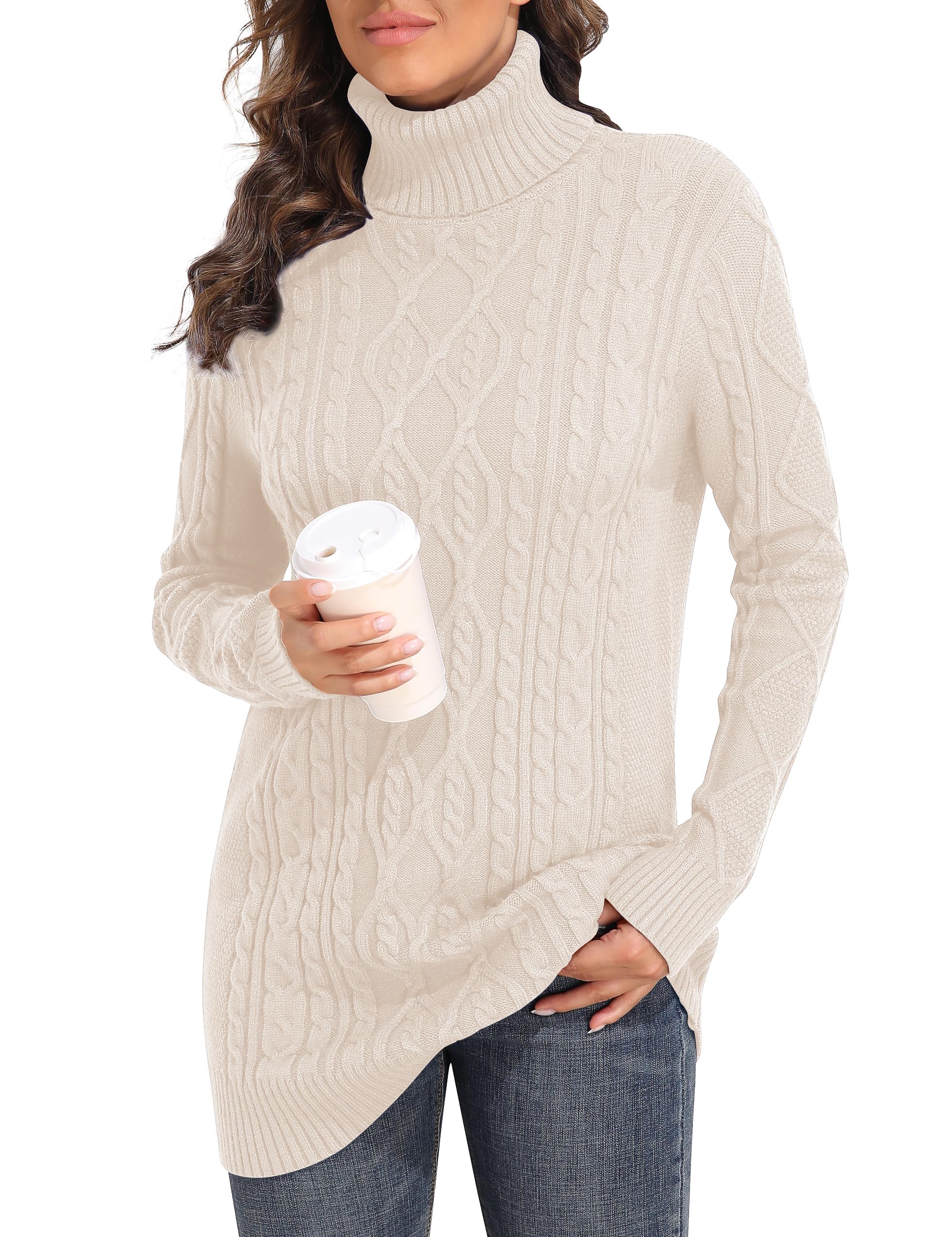 PrettyGuide Women's Long Turtleneck Sweater - Plus Size Cable Knit Tunic Top for Winter | Cozy Warm Pullover for Office, Casual Outfits & Holiday Season