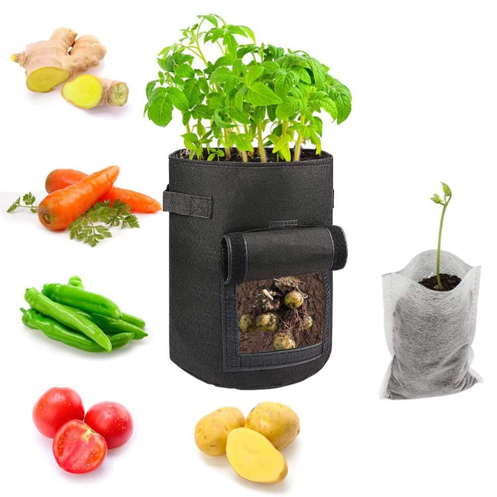 Happyyami 5-Pack Potato Grow Bags - Breathable Non-Woven Fabric Planter Pots with Handles & Access Flap for Vegetables, Sweet Potatoes, Carrots - Ideal for Home Gardening, Balcony Planting & Outdoor Farming