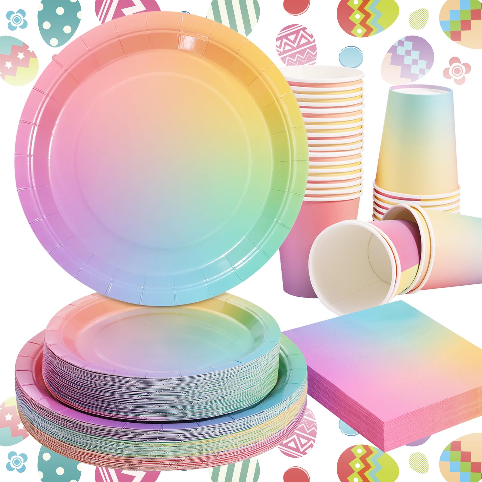 Rainbow Birthday Party Decorations for Girls - 50-Pack Pastel Rainbow Paper Plates & Napkins Set - Easter, Baby Shower & Birthday Party Supplies - Ideal for Kids, Teens & Themed Celebrations