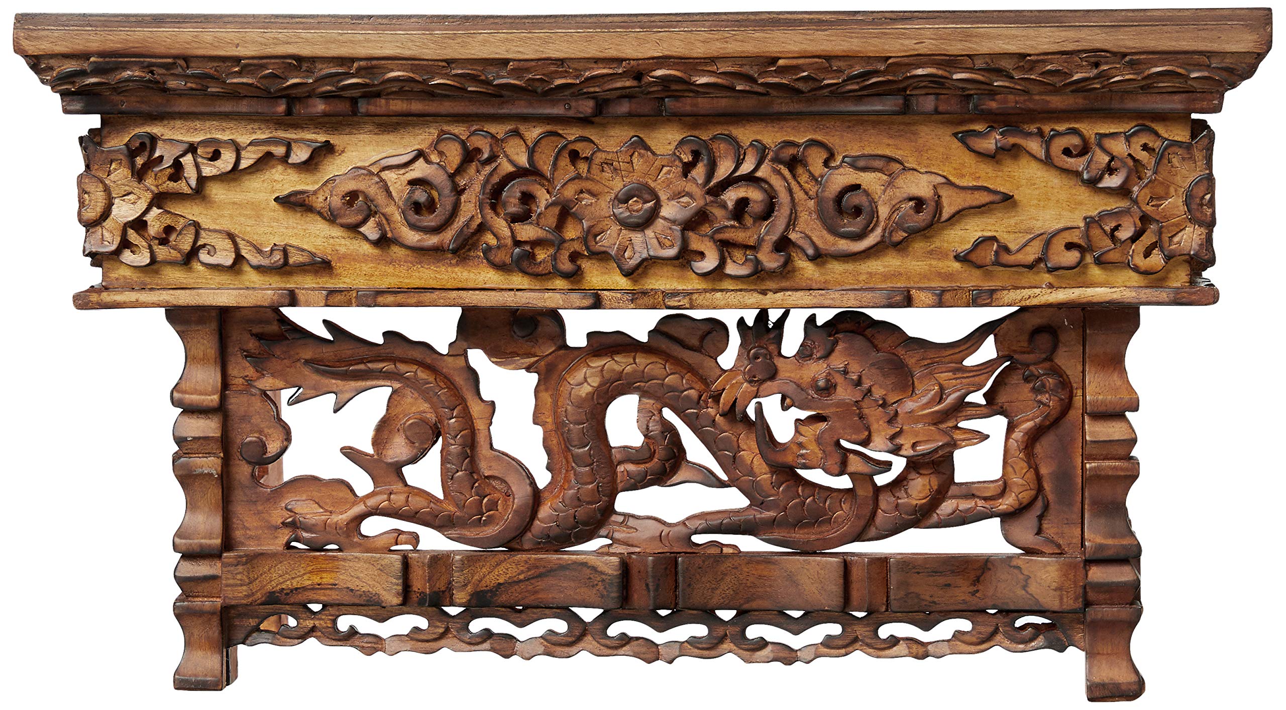 Fair Trade Small Wooden Altar Table - Handcrafted Meditation & Puja Table for Wiccan, Buddhist, and Japanese Tea Ceremonies - Low Side Dragon Design - Perfect for Home Shrines, Yoga Studios & Spiritual Spaces
