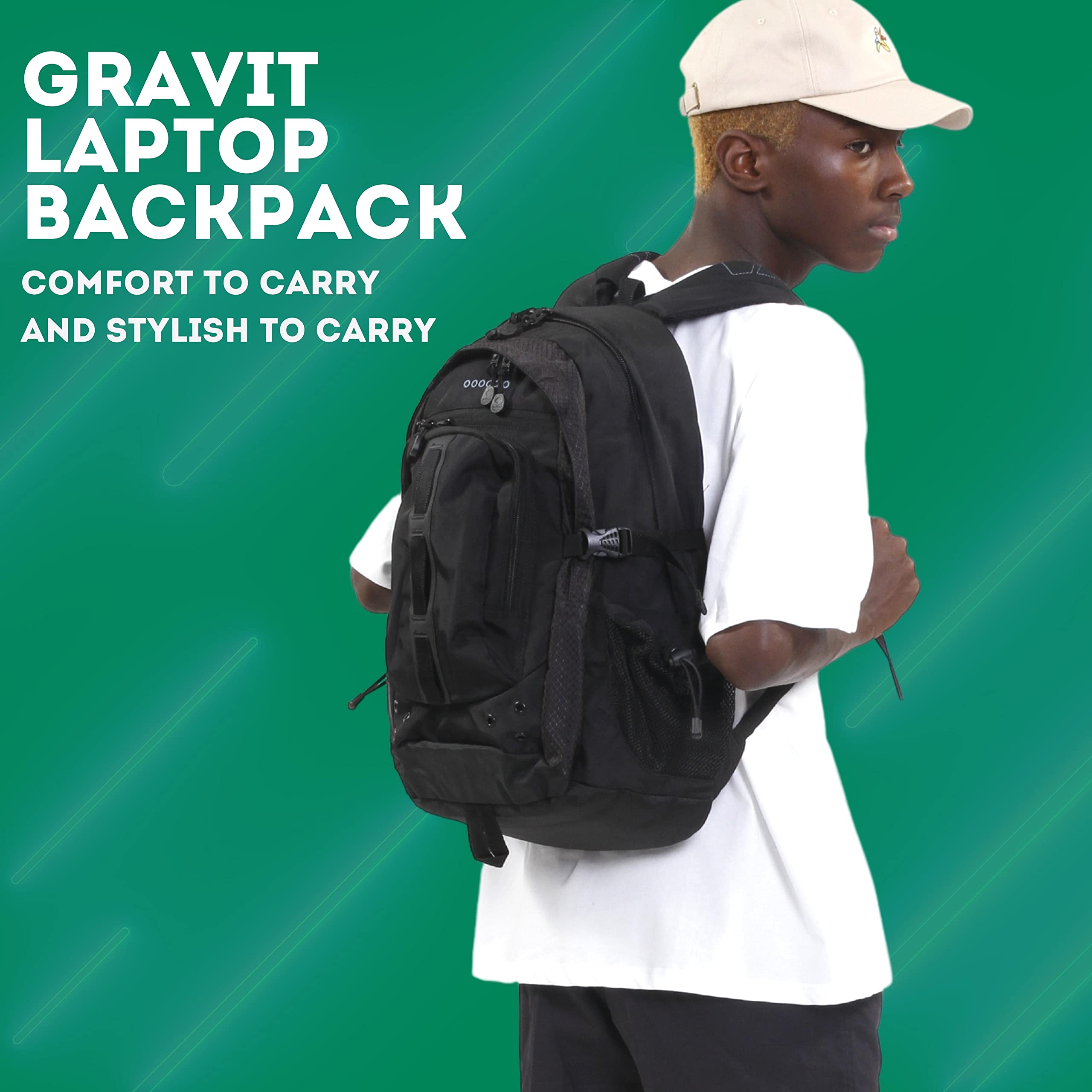 J World New York Gravit Laptop Backpack 15.6 Inch - Water Resistant College School Business Travel Backpack with USB Charging Port - Perfect for Work, Commuting & Outdoor Adventures