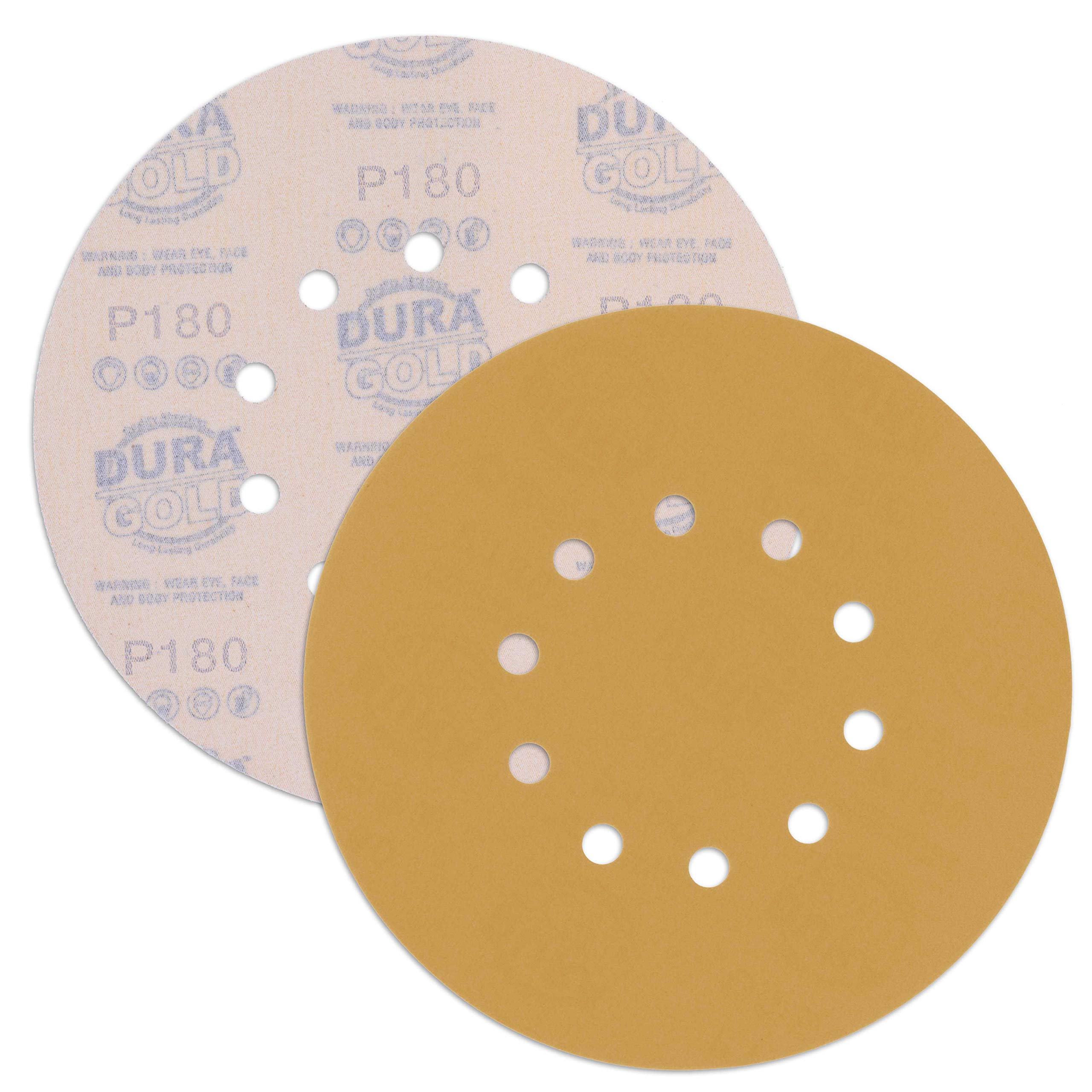 Dura-Gold Premium 9 Inch Drywall Sanding Discs - 180 Grit Aluminum Oxide Sandpaper (10-Pack) - Hook & Loop Backing with 10 Hole Pattern for Fast Cutting - Compatible with Power Sanders for Drywall, Wood Sanding & Surface Preparation