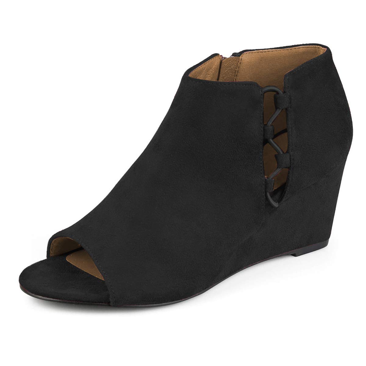 FSJ Women's Classic Open Peep Toe Wedge Ankle Boots - Mid Heel Side Zipper Dressy Booties for Office, Party & Casual Wear - Size 4-15 US - Perfect for Work, Date Night & Special Occasions