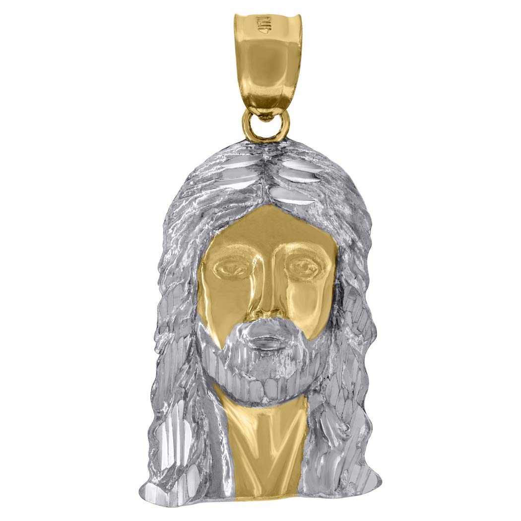 10K Gold Two-Tone DC Men's Jesus Religious Charm Pendant Necklace - 32.8mm x 16.8mm - Perfect Gift for Men | Faith Jewelry for Daily Wear & Special Occasions