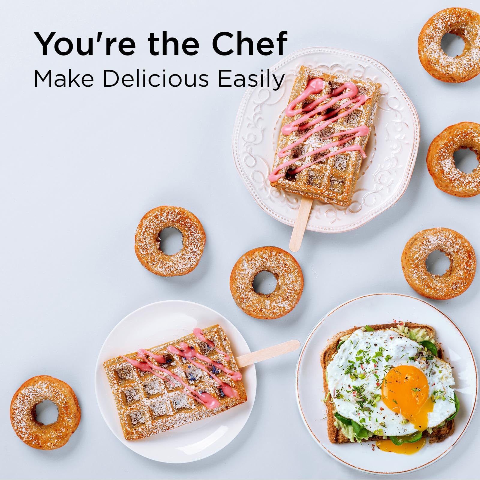 LIVEN - Mini Waffle Maker with 3 Interchangeable Non-Stick Plates (Electric) for Belgian Waffles, Chaffles, Donuts & Hash Browns | Perfect Breakfast Machine for Kids & Home Use | Compact & Easy to Clean (Pink) | Ideal for Quick Breakfast, Snacks & Family Gatherings