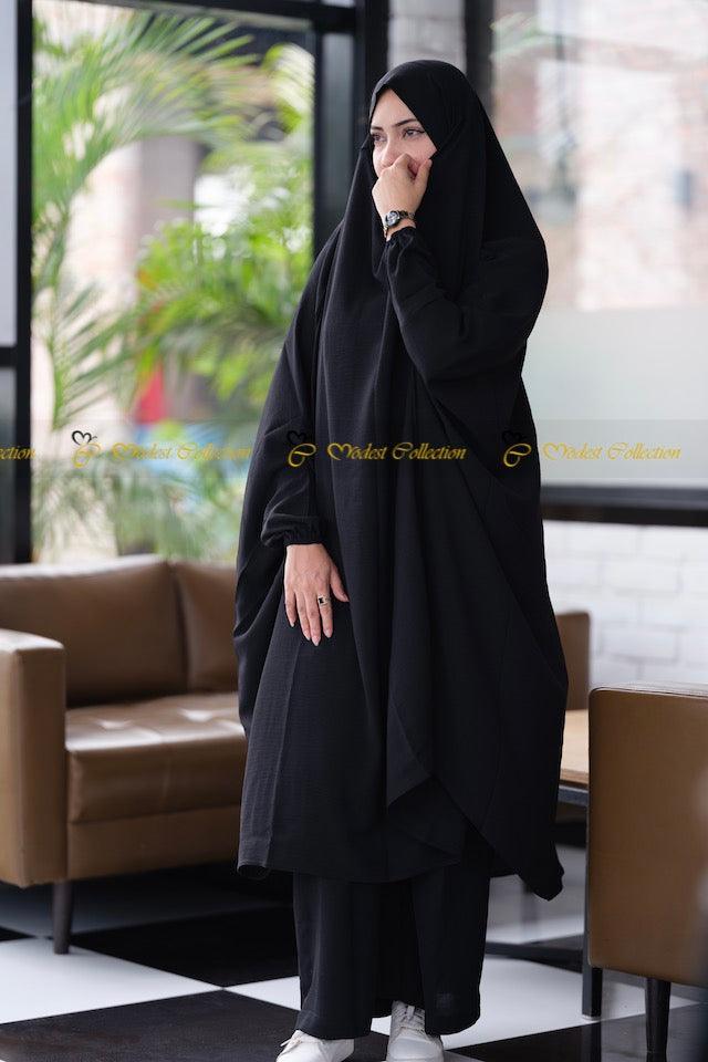 Black French Cut Unjila Jilbab - Modest Islamic Prayer Dress for Women | Perfect for Mosque, Prayer & Everyday Wear