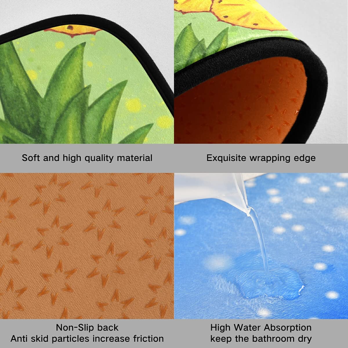 Non-Slip Washable Pineapple Tropical Fruit Kitchen Rugs Set of 2 - Anti-Skid Floor Mats for Sink, Laundry & Home Decor | Perfect for Kitchen, Bathroom & Entryway
