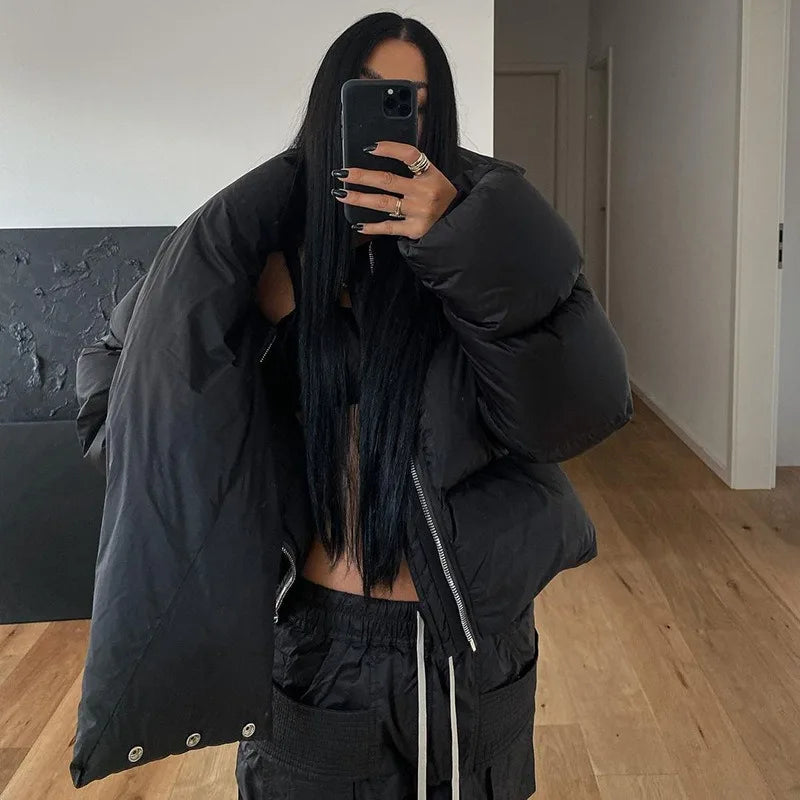 Women's Fashion Winter Scarf Collar Zipper Puffer Jacket - Beige Khaki Bubble Coat Casual Outerwear Short Parka | Perfect for Street Style, Daily Commute & Cold Weather Protection
