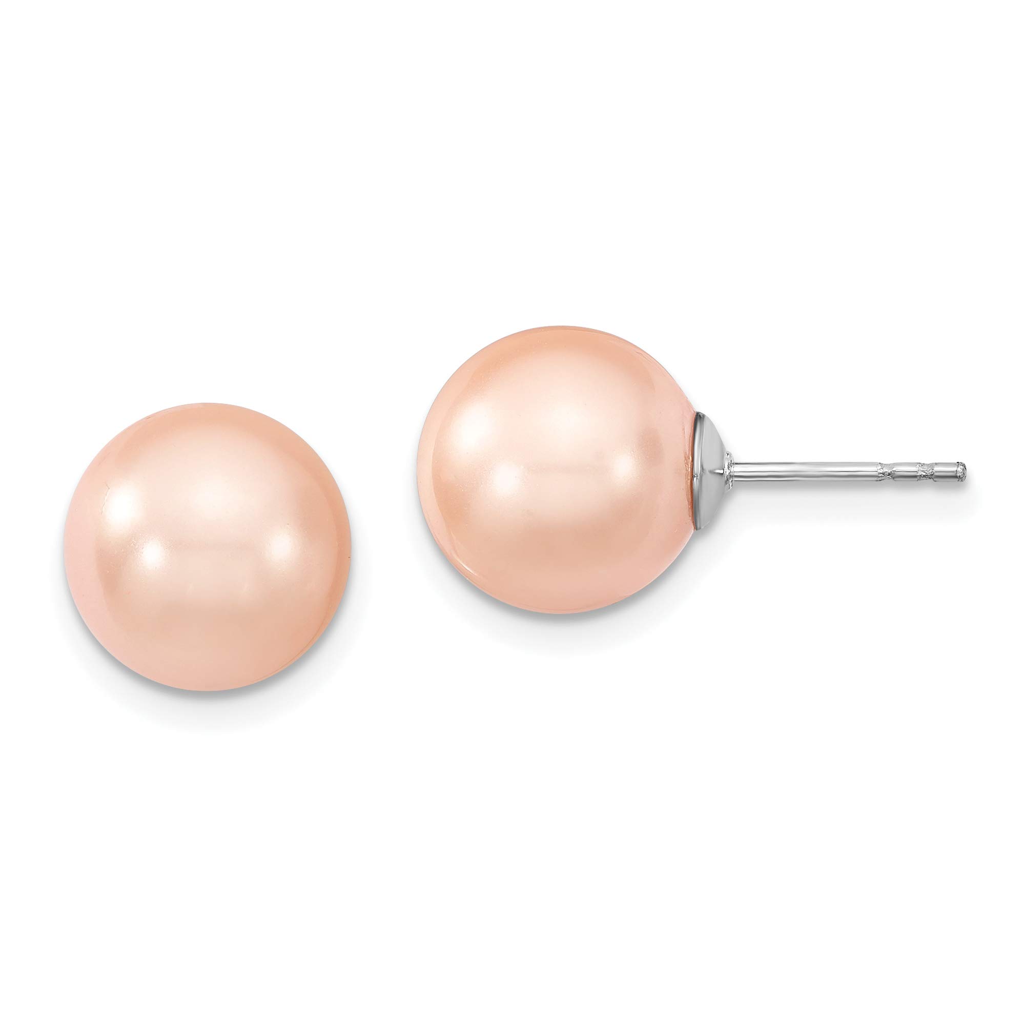Majestik Sterling Silver 10-11mm Round Pink Shell Bead Stud Earrings for Women - Elegant Pearl-Like Jewelry for Everyday Wear, Date Night & Special Occasions