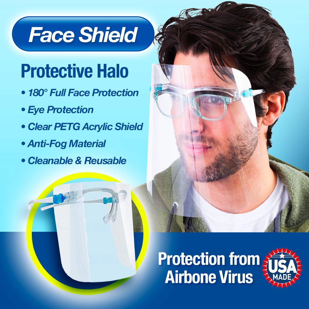ArtToFrames 20-Pack Clear Blue Protective Face Shields - Reusable Anti-Fog Safety Glasses with Replaceable Shield for Droplet & Saliva Protection - Ideal for Healthcare Workers, Retail & Public Spaces