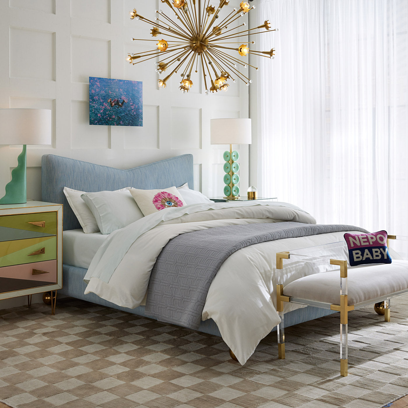 Chevron Pattern King Size Bed Frame - Modern Wooden Bed with Headboard for Master Bedroom | Perfect for Home Decor & Guest Room Furniture