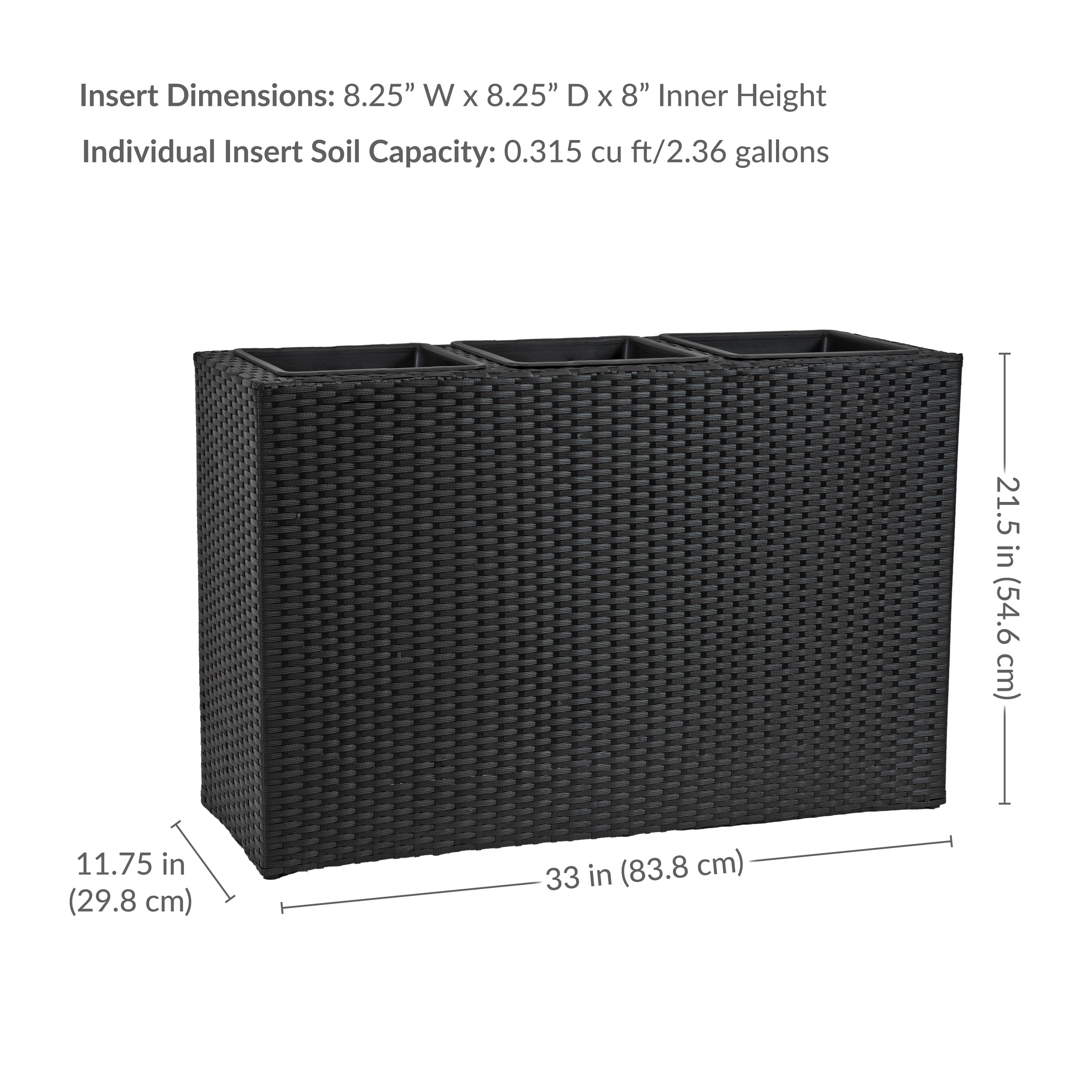 Sunnydaze 3-Section Black Wicker Planter Box for Indoor Outdoor Garden, Patio, Balcony Decor - Perfect for Flowers, Herbs, and Plants